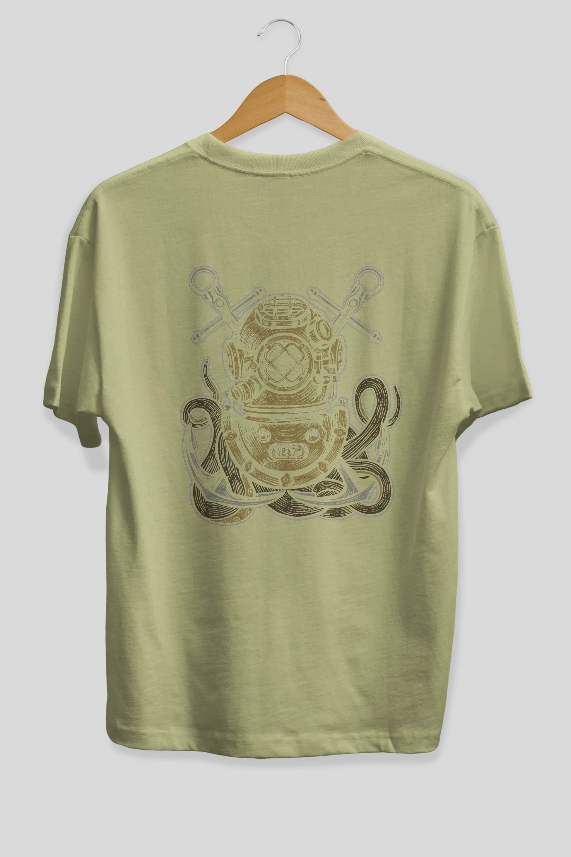 Diver Octopus Arka Baskılı Oversize t-shirt Erkek Kadın Unisex %100 Pamuk