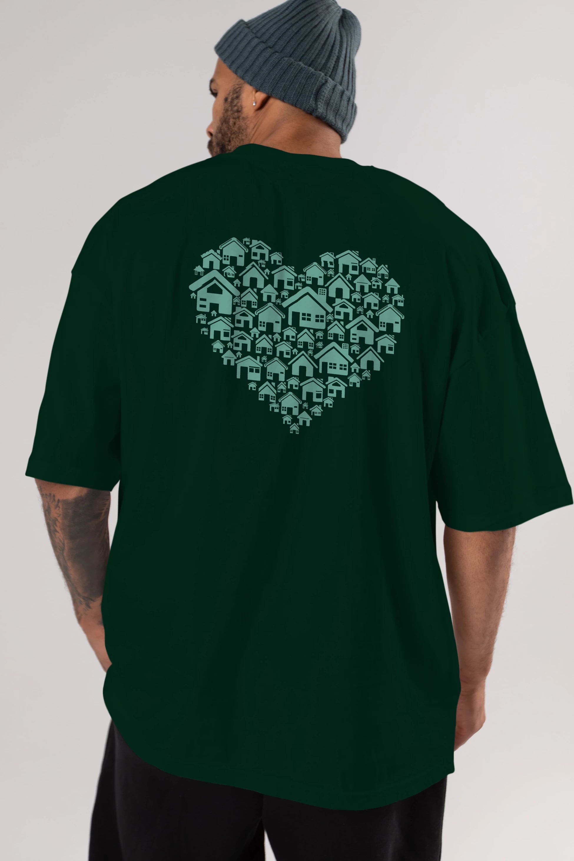 Home Heart Arka Baskılı Oversize t-shirt %100 pamuk Erkek Kadın Unisex