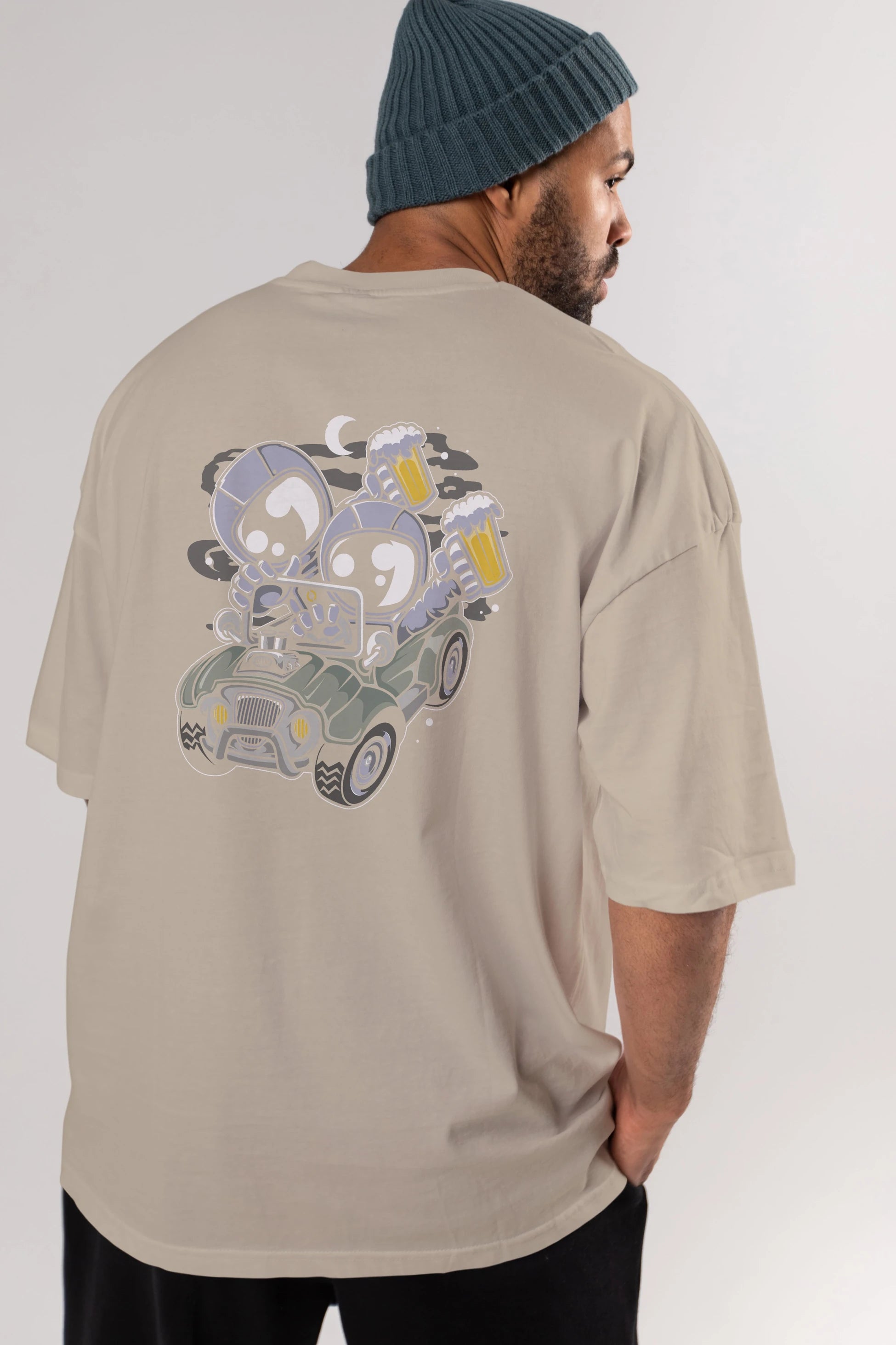 Astronaut Offroad Arka Baskılı Oversize t-shirt Erkek Kadın Unisex