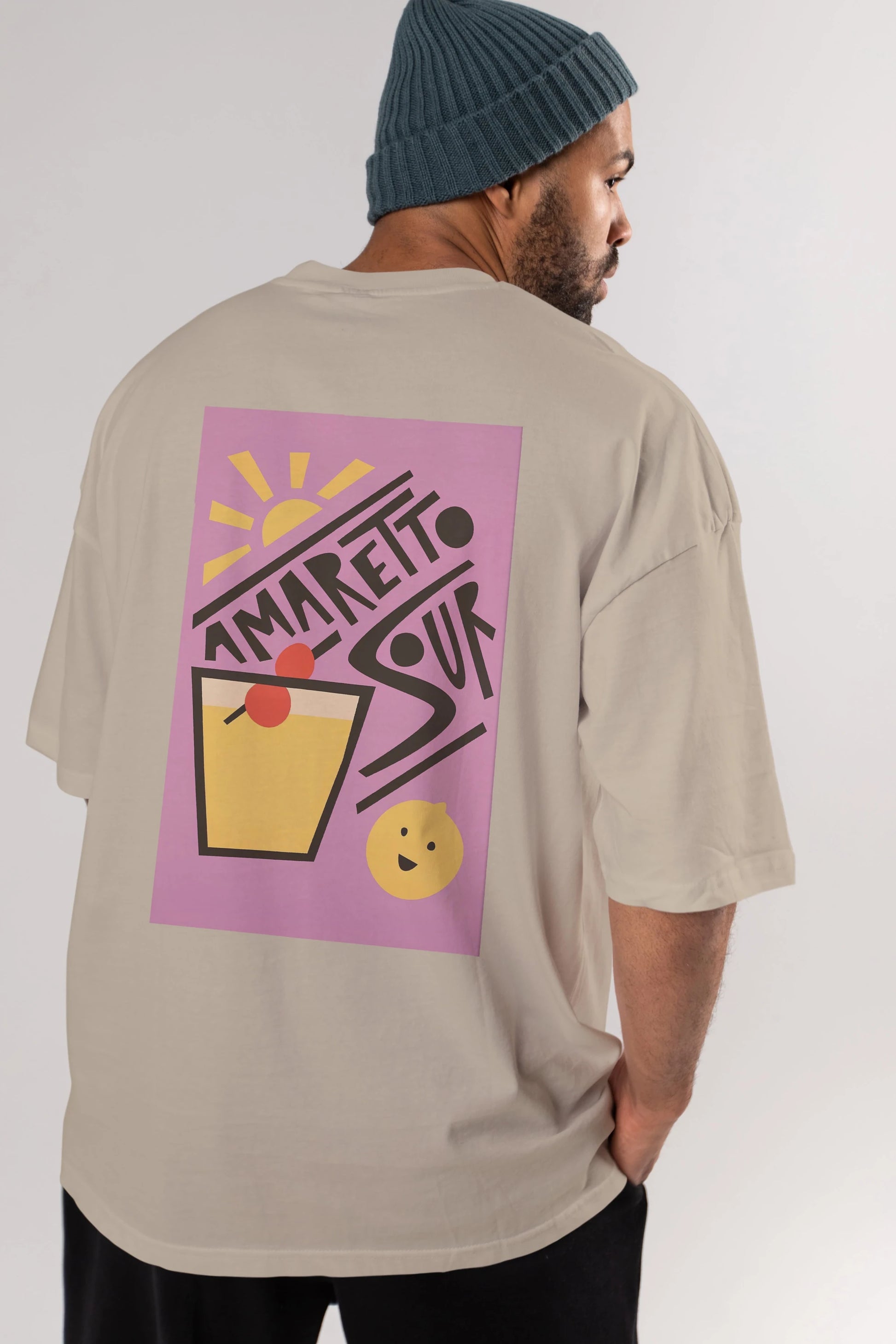 Amaretto Sour Arka Baskılı Oversize t-shirt Erkek Kadın Unisex %100 Pamuk Bisiklet Yaka tişort