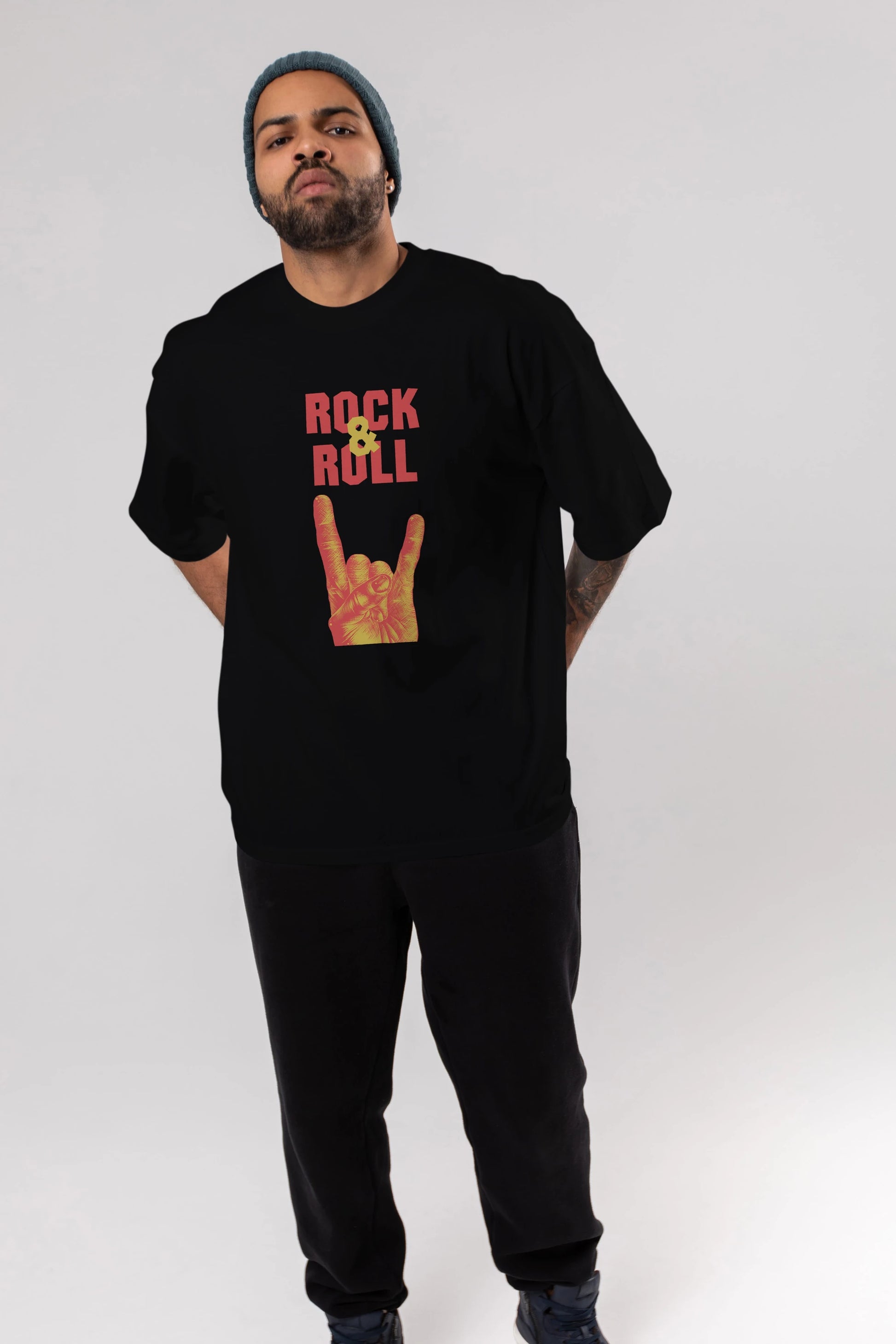 Rock & Roll Yazılı Ön Baskılı Oversize t-shirt Erkek Kadın Unisex