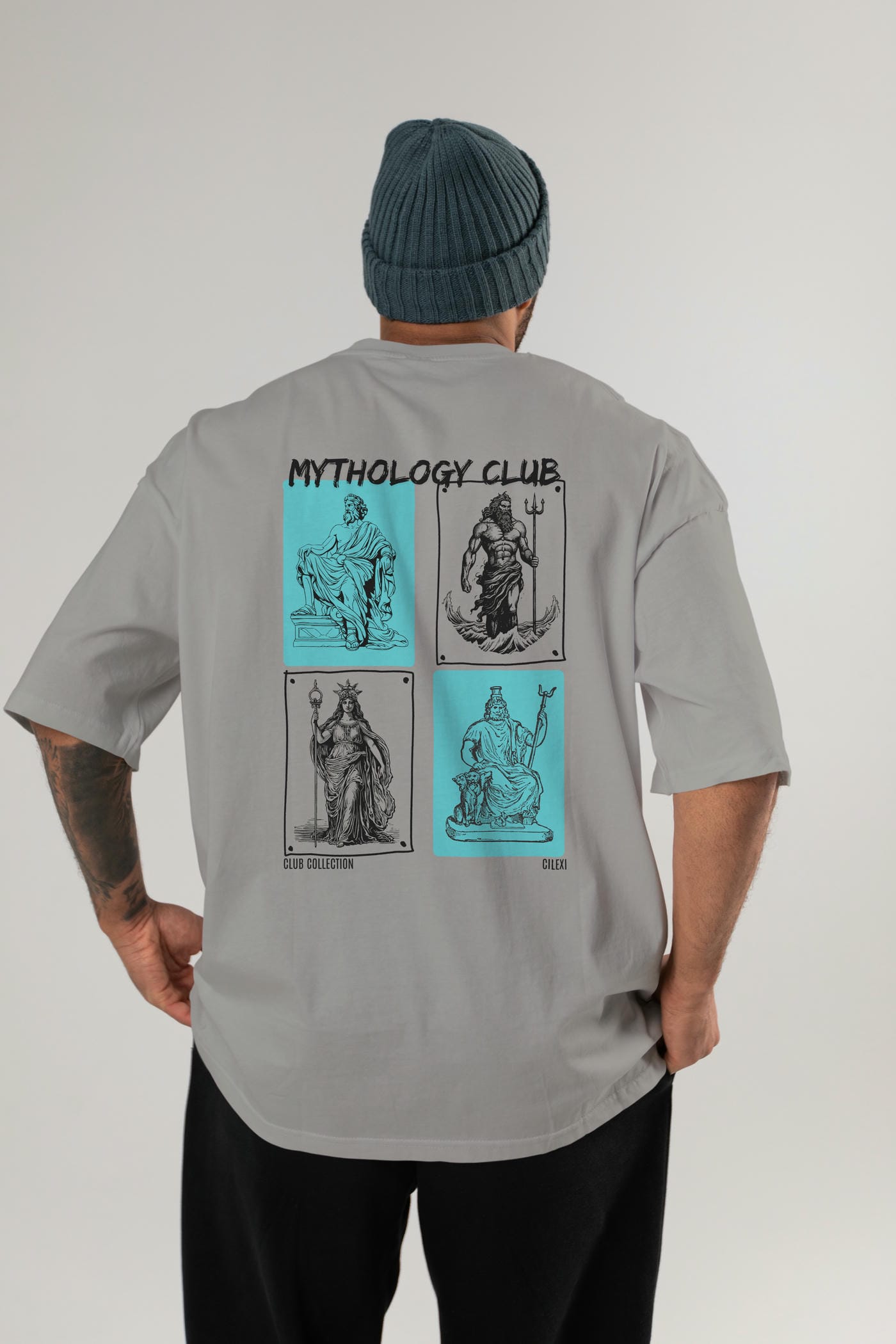 Mythology Club Arka Baskılı Oversize t-shirt Erkek Kadın %100 Pamuk Bisiklet Yaka tişort