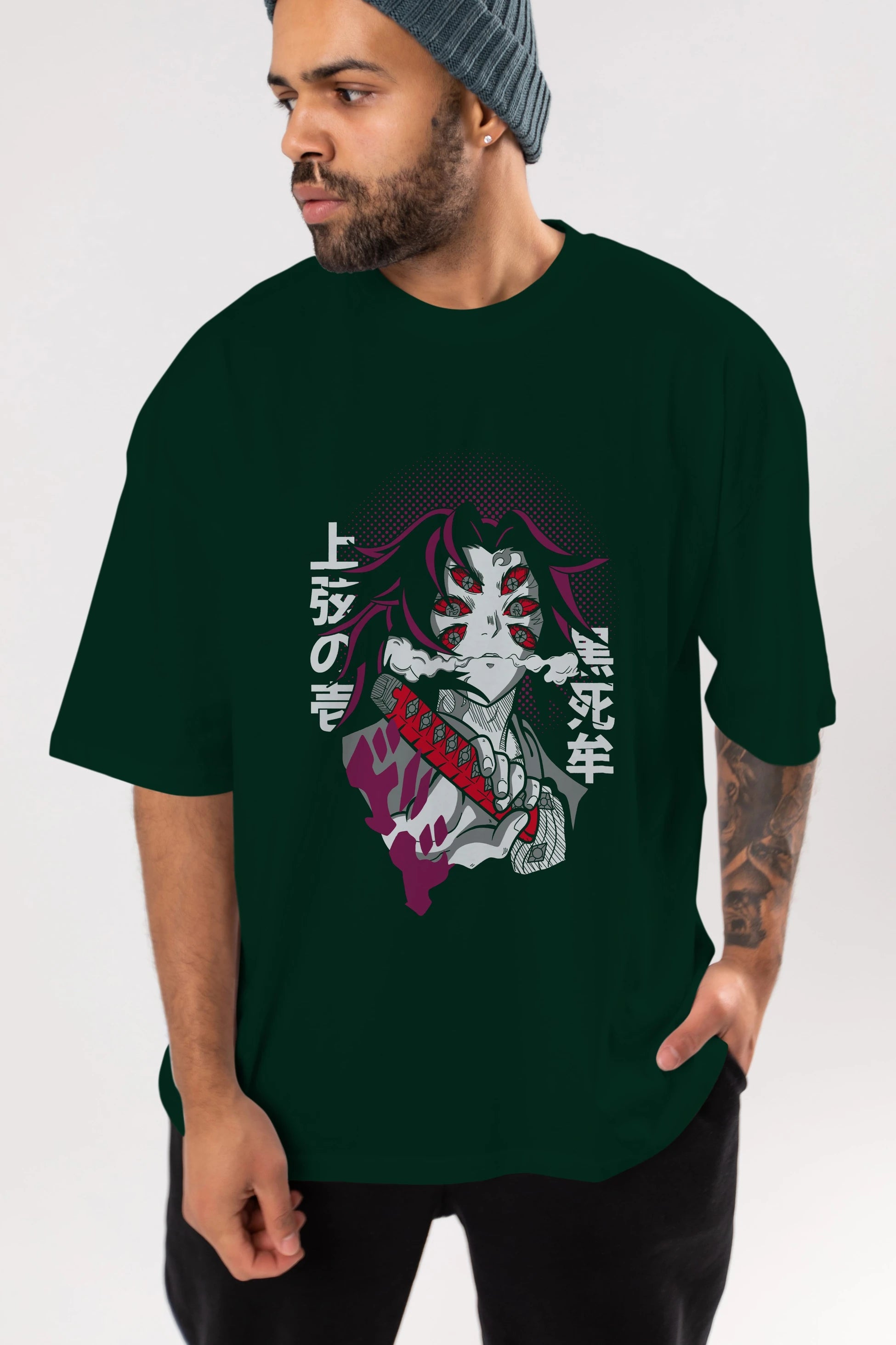 Kokushibo Anime Ön Baskılı Oversize t-shirt %100 pamuk Erkek Kadın Unisex