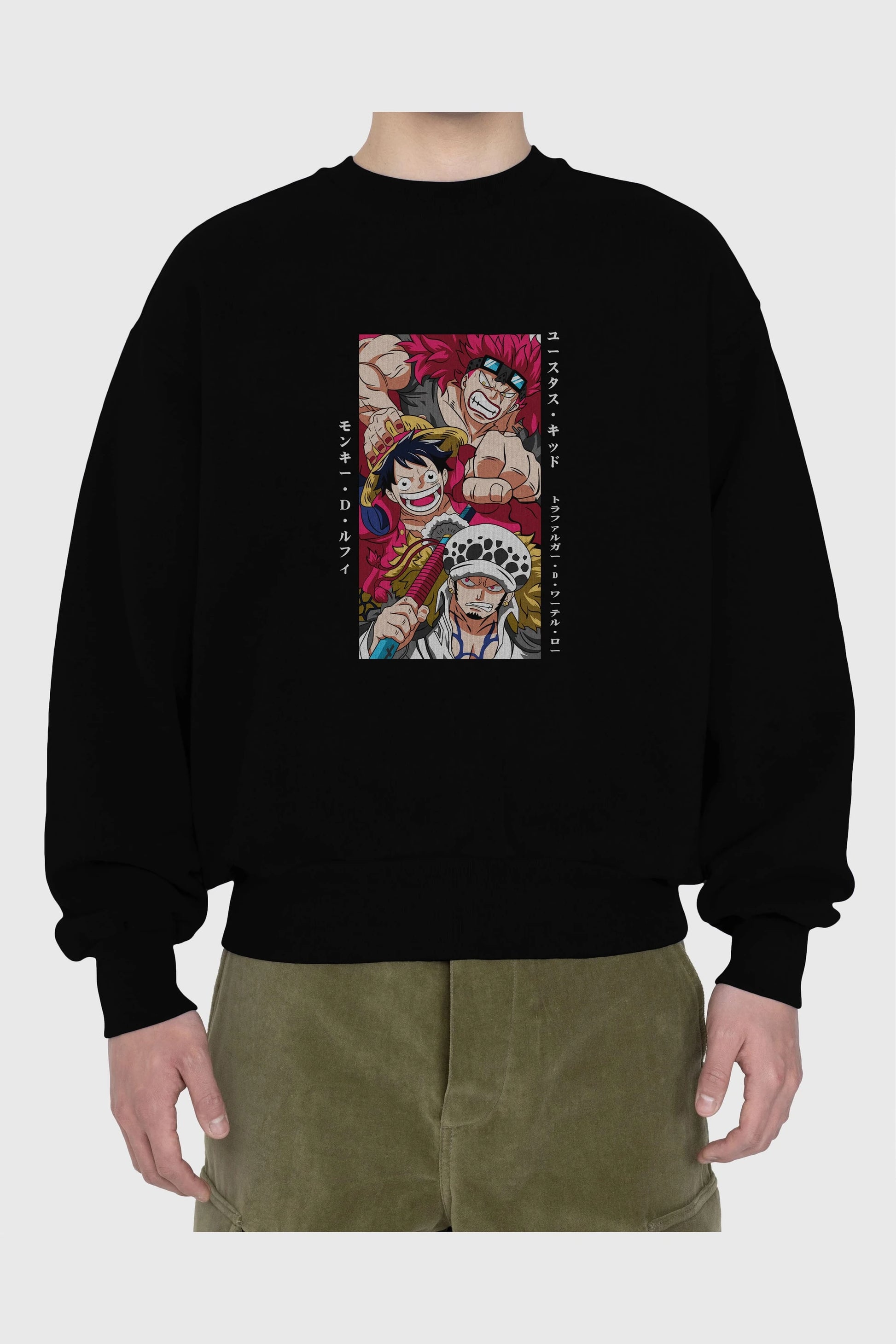 SUPER NOVAS one piece Anime Ön Baskılı Oversize Sweatshirt Erkek Kadın Unisex