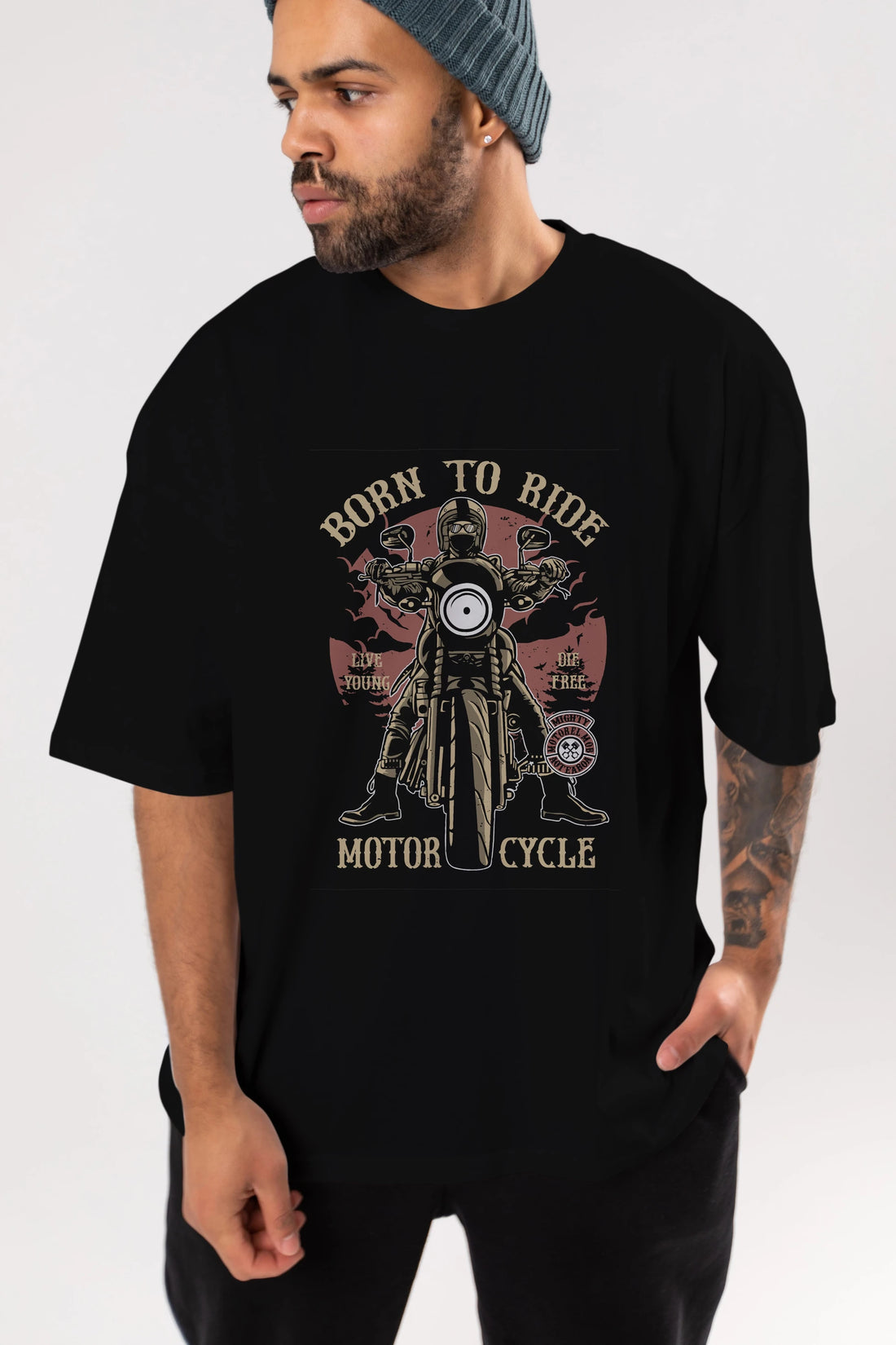 Born To Ride Ön Baskılı Oversize t-shirt Erkek Kadın Unisex %100 Pamuk tişort