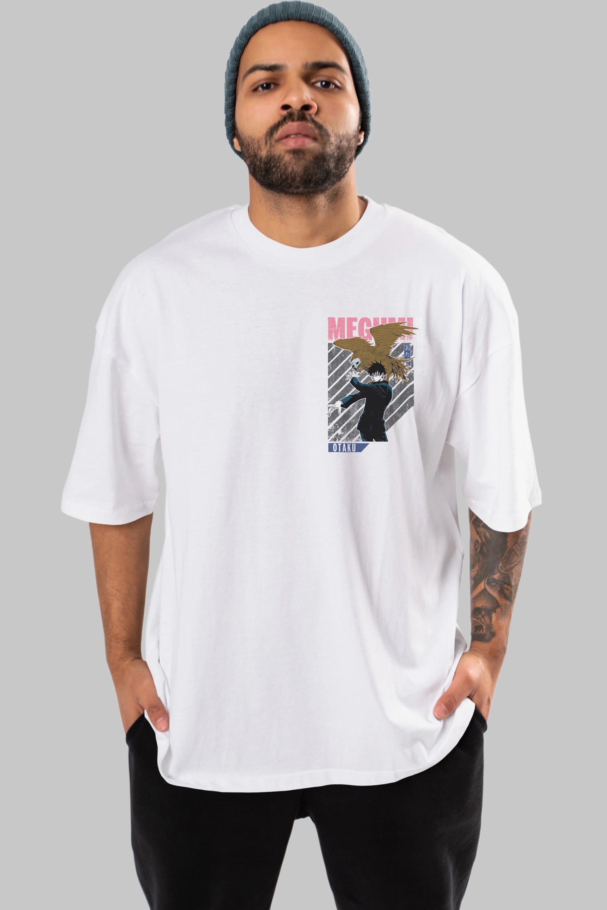 Megumi Fushiguro 2 Ön Sol Baskılı Oversize t-shirt Erkek Kadın Unisex %100 Pamuk Bisiklet Yaka tişort