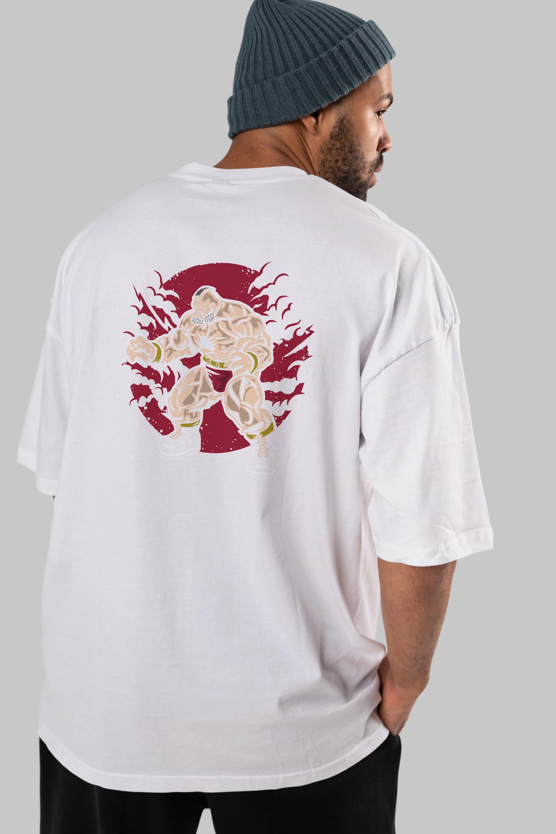 ZANGGIEF Arka Baskılı Oversize t-shirt Erkek Kadın Unisex %100 Pamuk