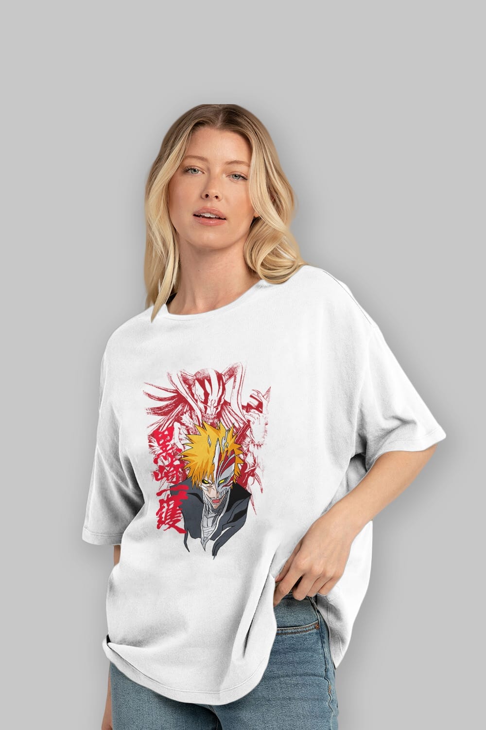 ICHIGO KUROSAKI VIZARD Anime Ön Baskılı Oversize t-shirt %100 pamuk Erkek Kadın Unisex