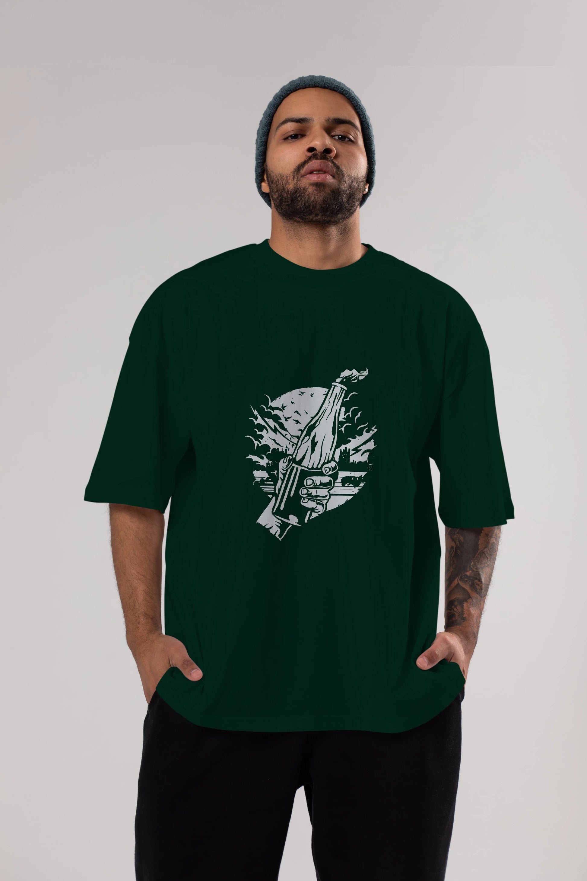 Molotov Cocktail Ön Baskılı Oversize t-shirt Erkek Kadın Unisex %100 Pamuk tişort