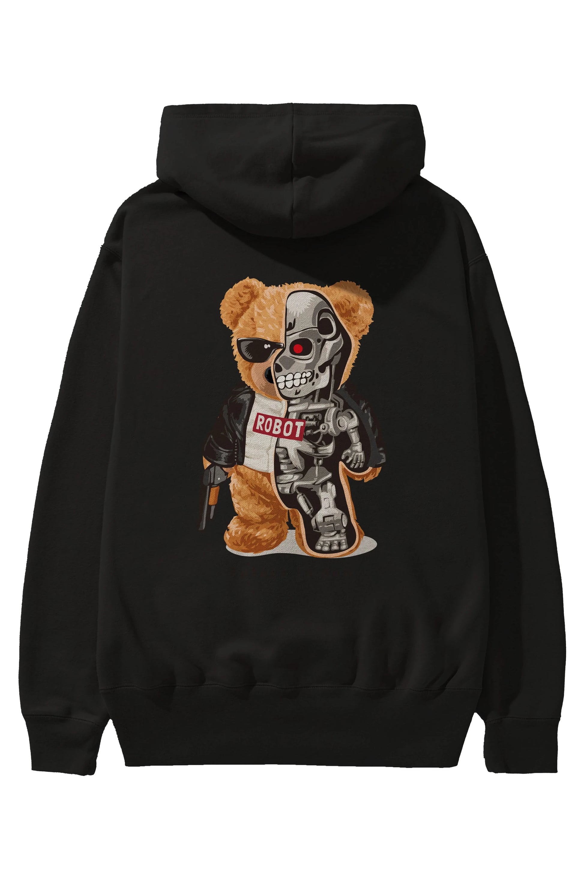 Teddy Bear Robot Arka Baskılı Hoodie Oversize Kapüşonlu Sweatshirt Erkek Kadın Unisex