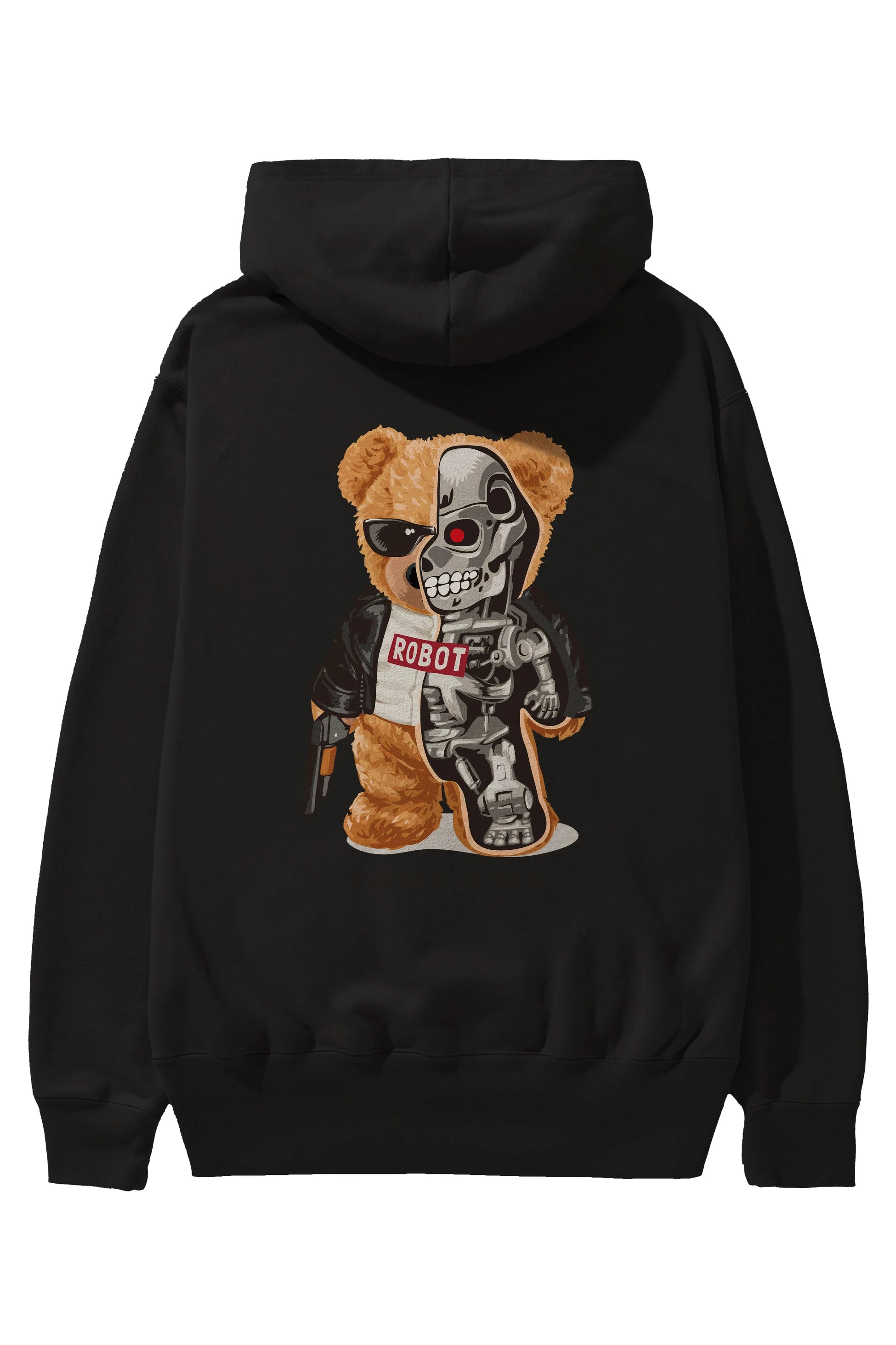 Teddy Bear Robot Arka Baskılı Hoodie Oversize Kapüşonlu Sweatshirt Erkek Kadın Unisex