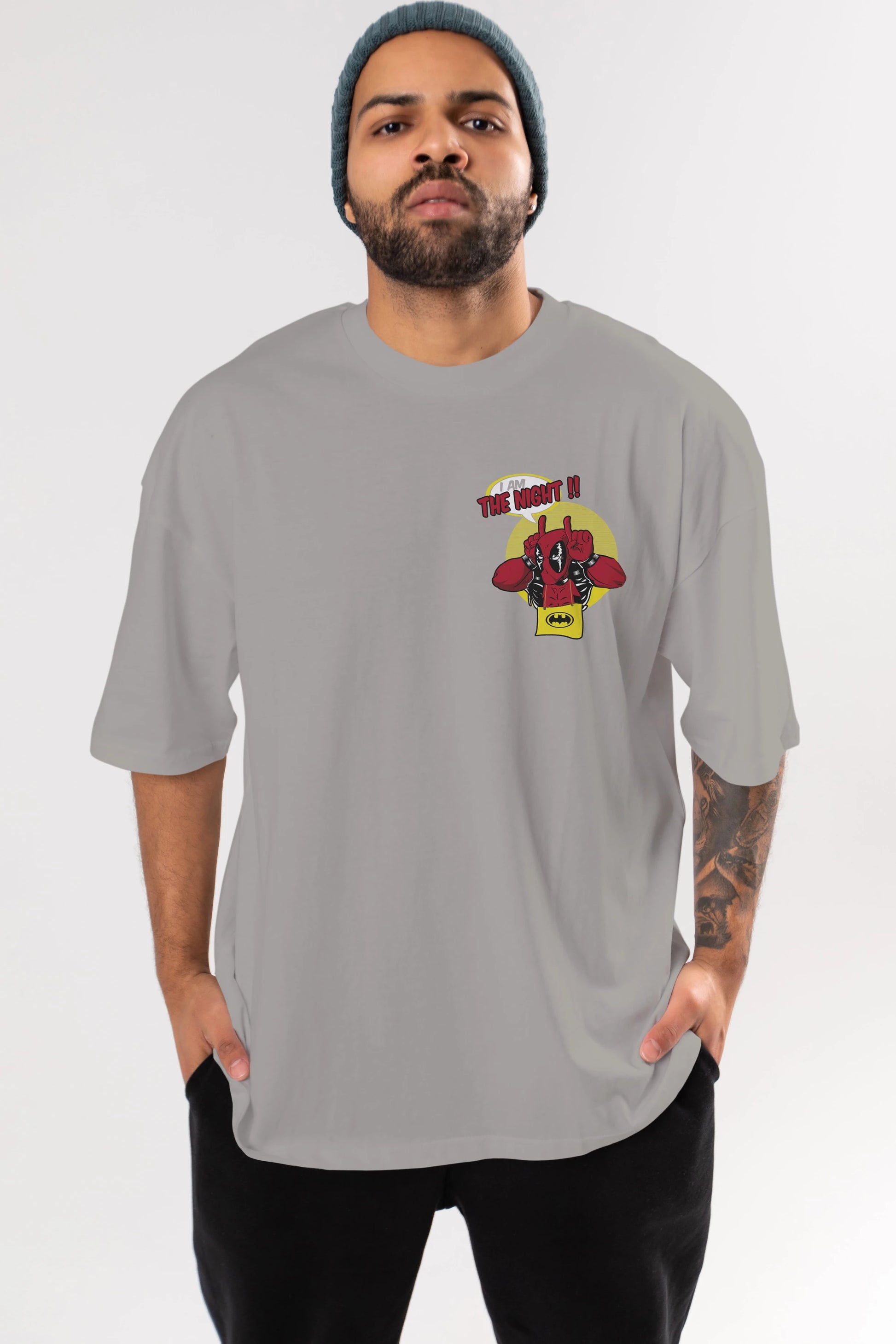Deadpool (1) Ön Sol Baskılı Oversize t-shirt Erkek Kadın Unisex %100 Pamuk Bisiklet Yaka tişort