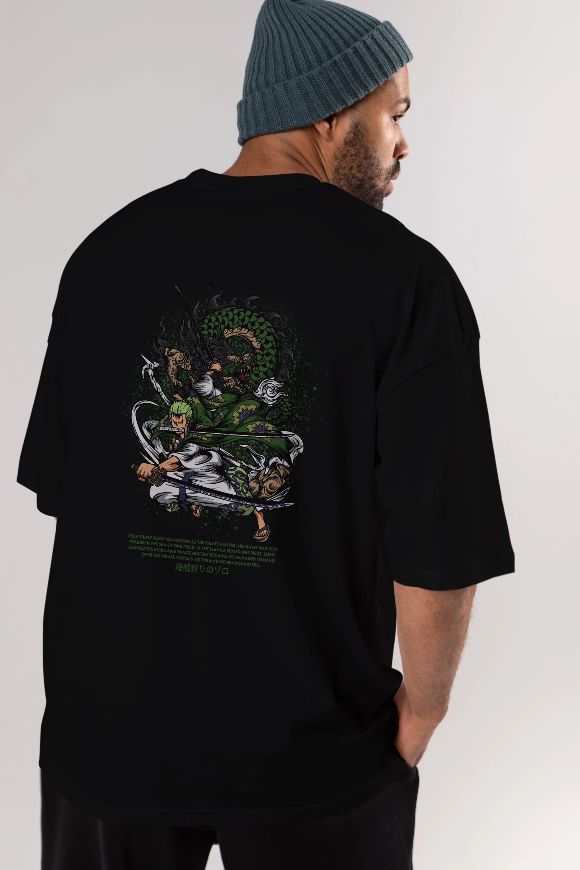 Zoro-ONE PIECE Anime Arka Baskılı Oversize t-shirt Erkek Kadın Unisex