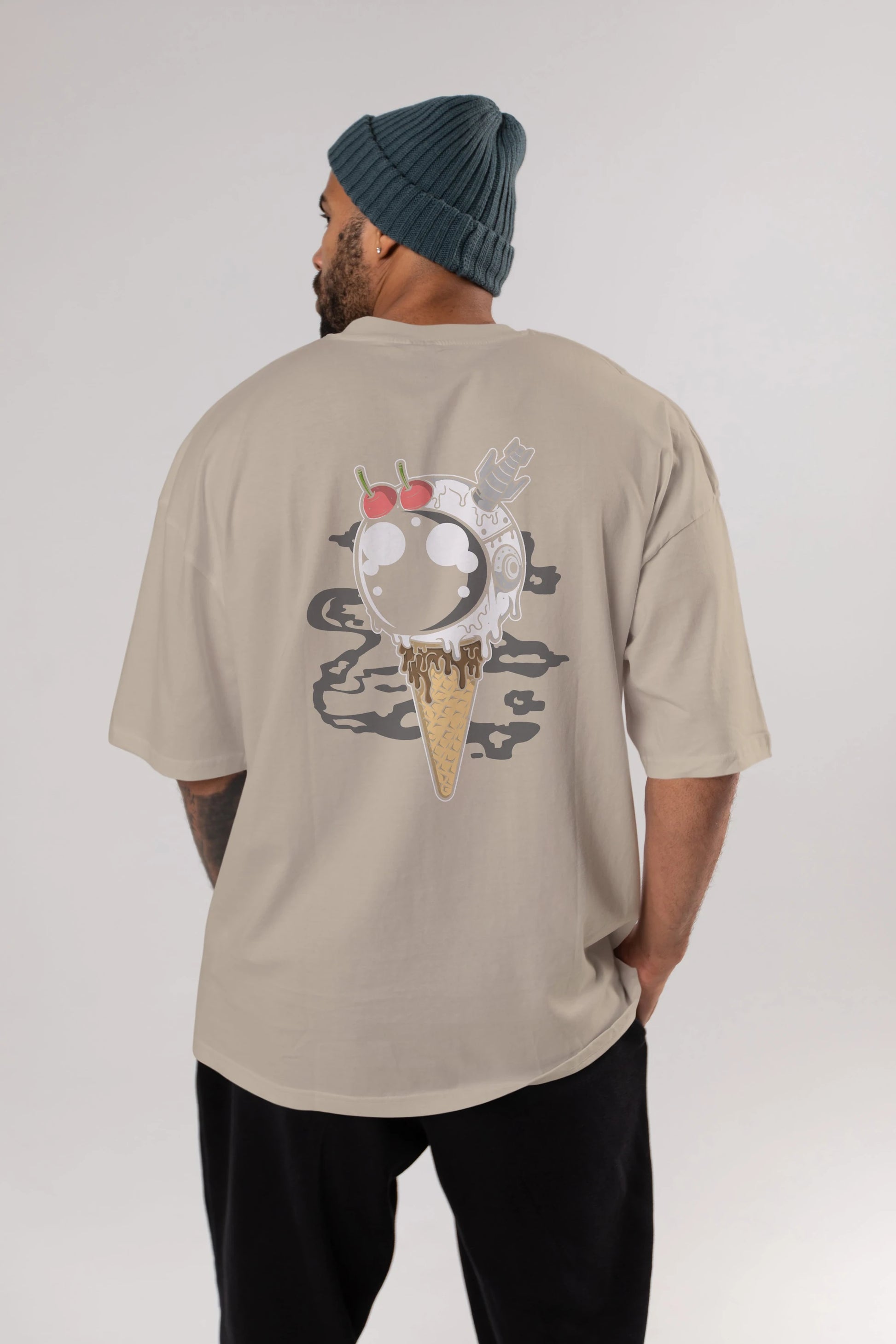 Astronaut Ice Cream Arka Baskılı Oversize t-shirt Erkek Kadın Unisex