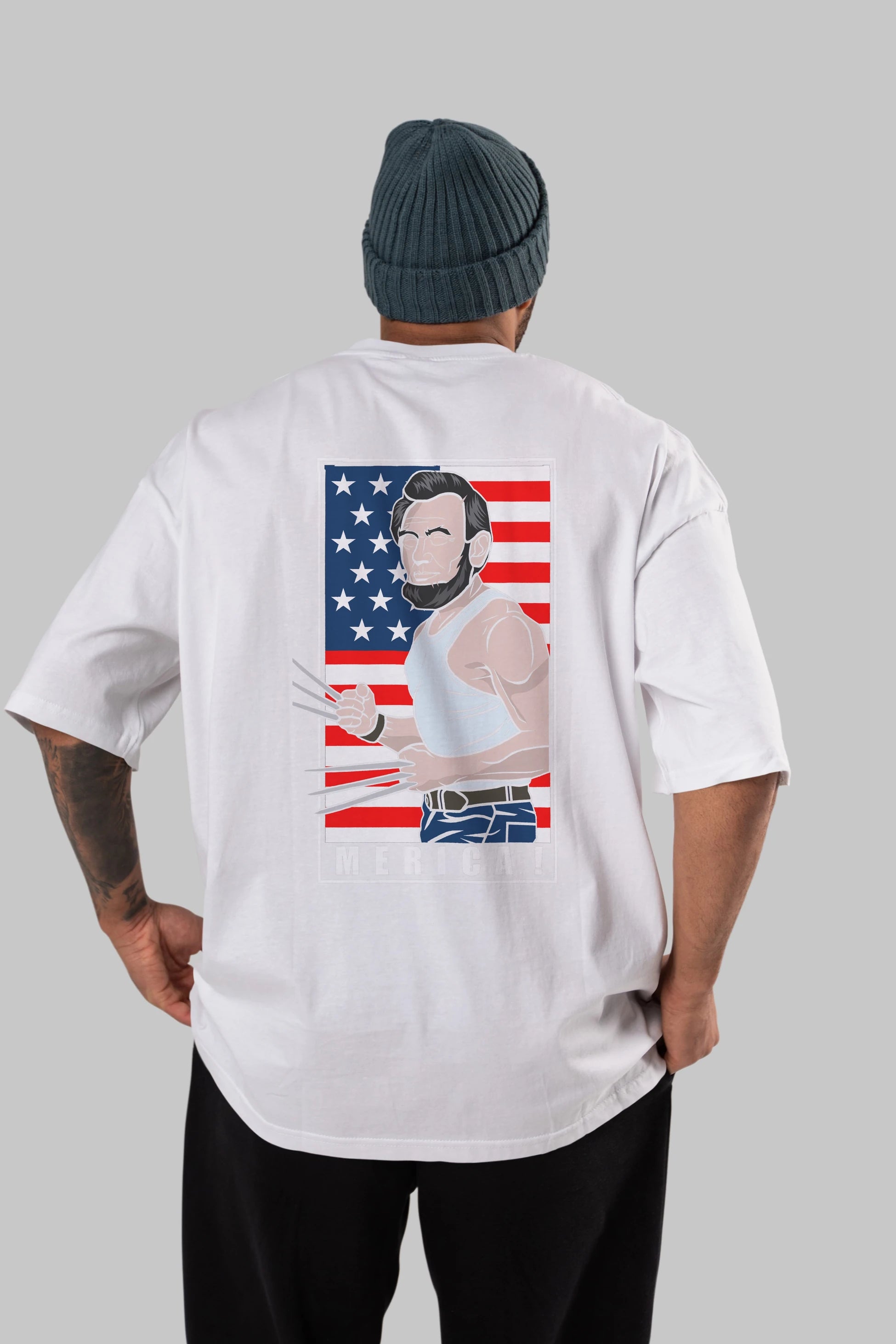 Wolverlincoln Arka Baskılı Oversize t-shirt Erkek Kadın Unisex %100 Pamuk tişort