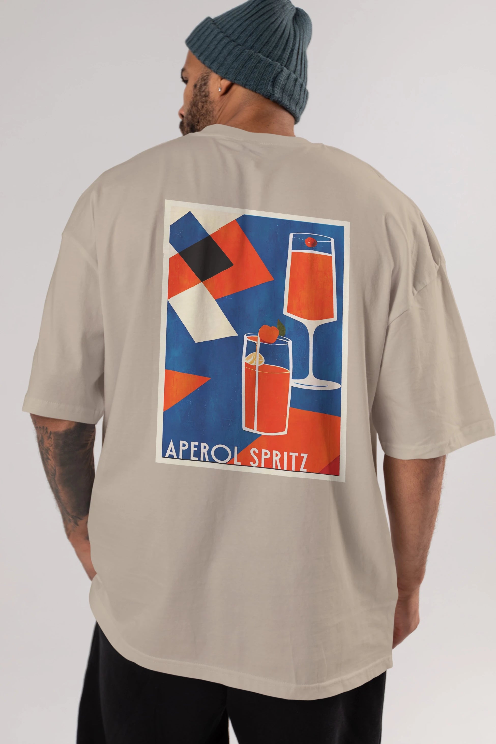 Aperol Spritz 4 Arka Baskılı Oversize t-shirt Erkek Kadın Unisex %100 Pamuk Bisiklet Yaka tişort