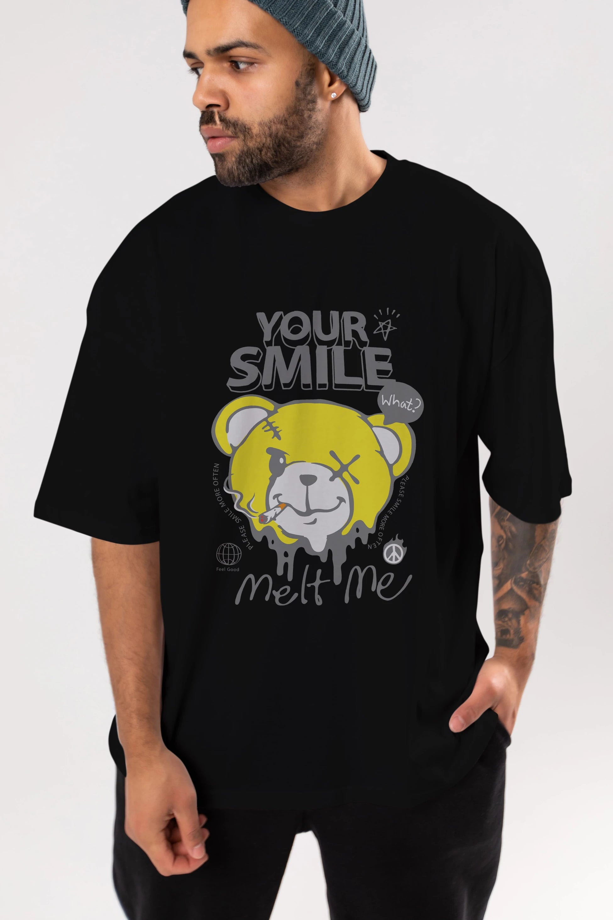 Your Smile Bear Ön Baskılı Oversize t-shirt Erkek Kadın Unisex