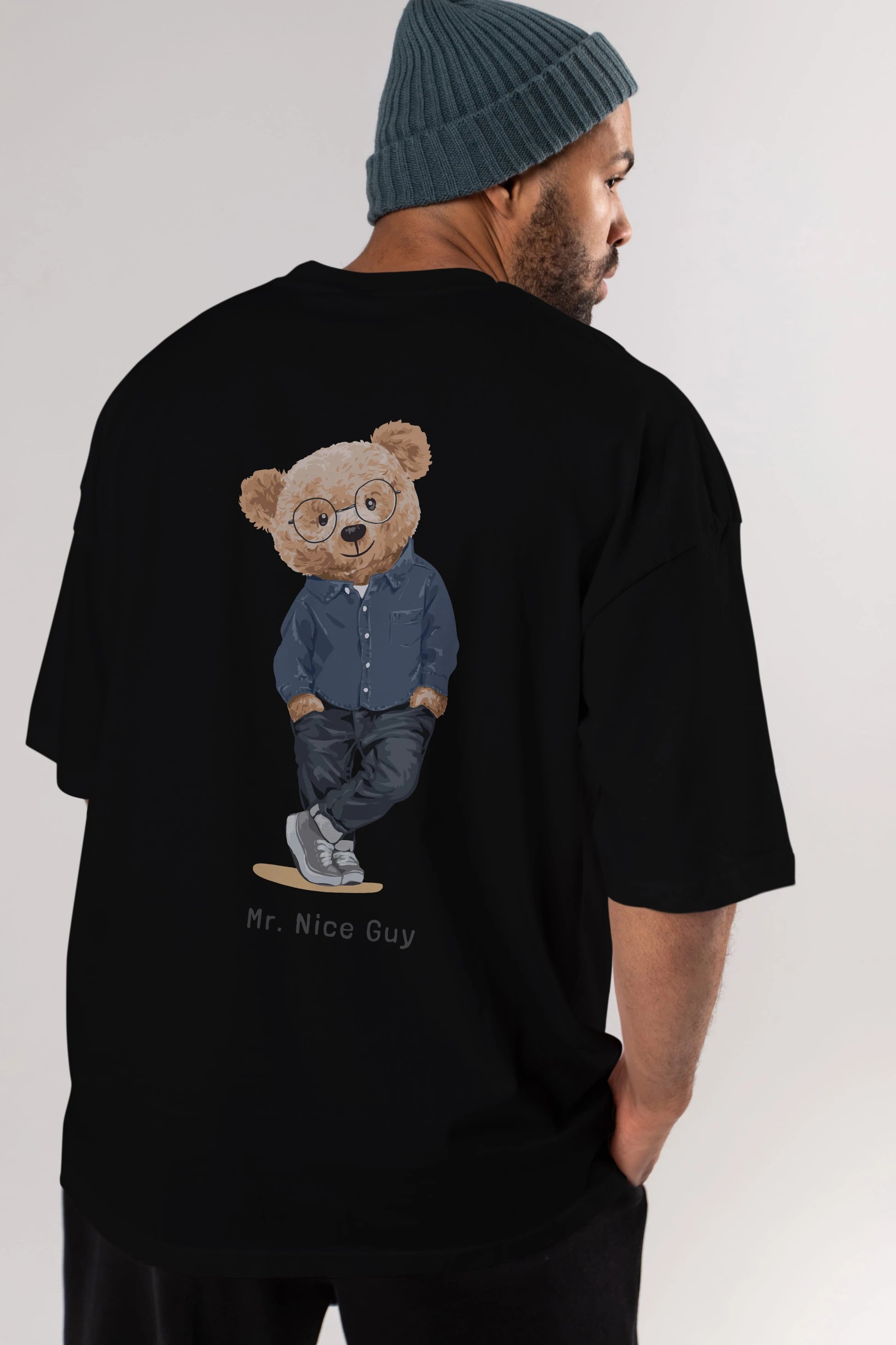Teddy Bear Mr. Nice Guy Arka Baskılı Oversize t-shirt Erkek Kadın Unisex %100 Pamuk