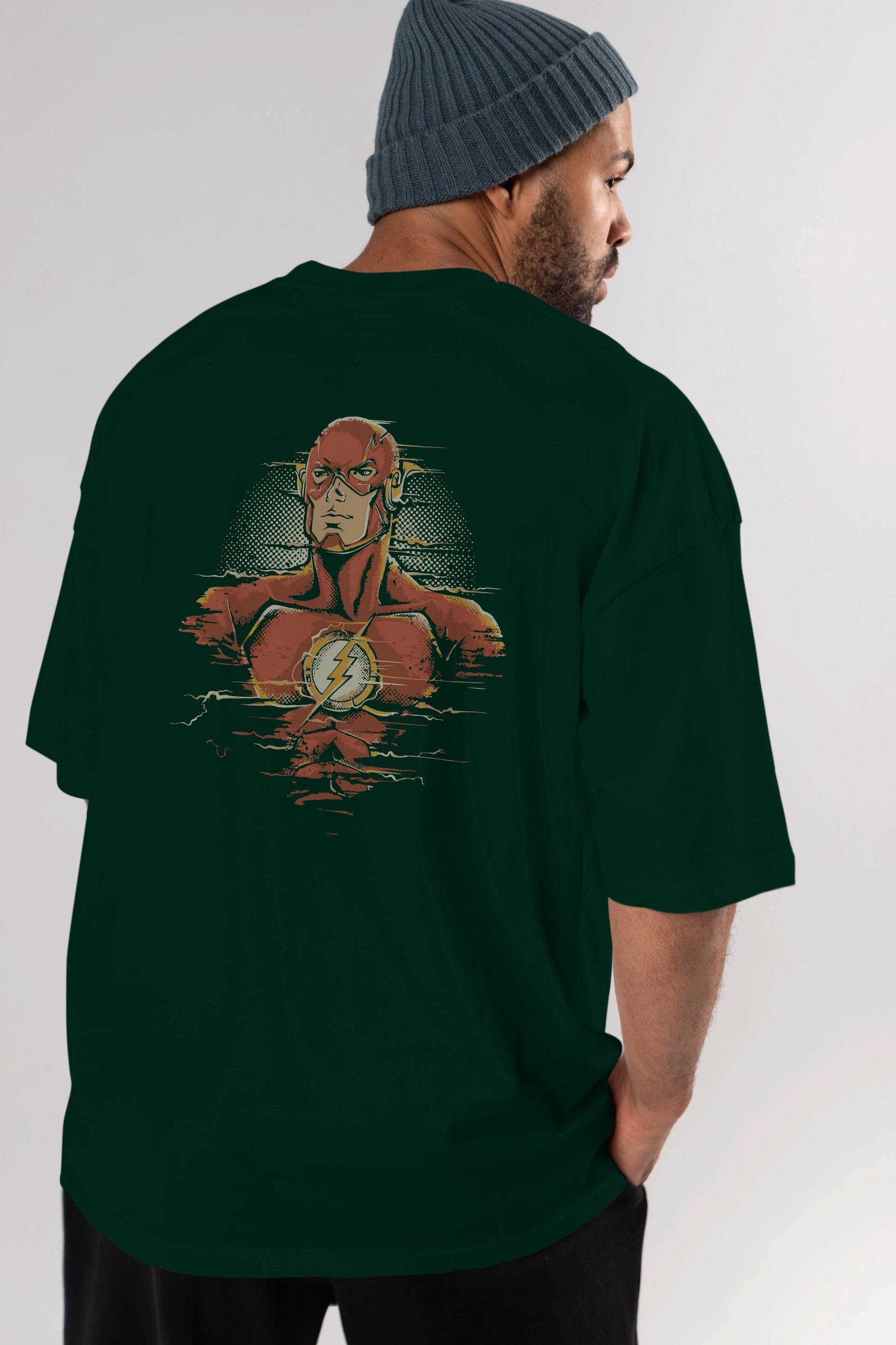 Flash Avengers Arka Baskılı Oversize t-shirt Erkek Kadın Unisex %100 Pamuk Bisiklet Yaka tişort