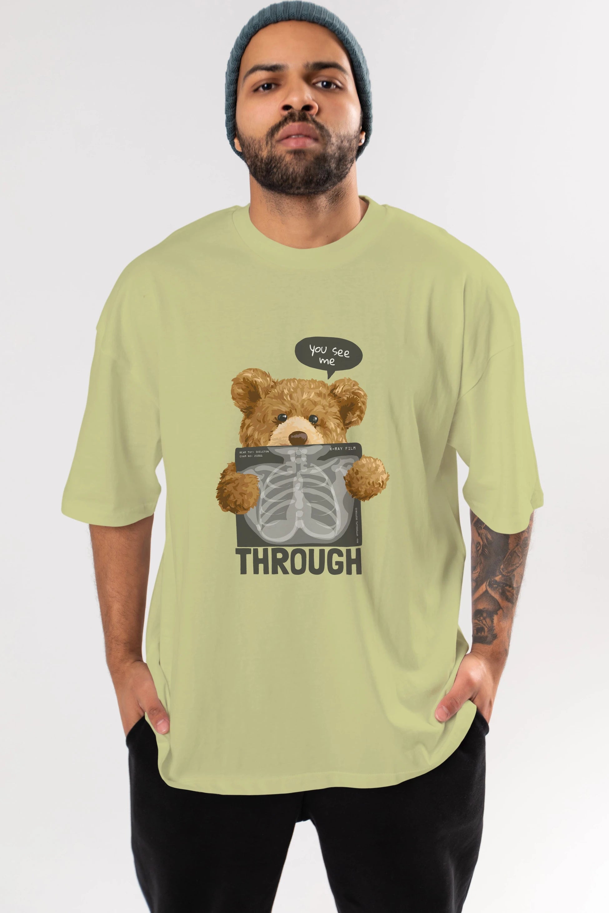 Teddy Bear Trough Ön Baskılı Oversize t-shirt Erkek Kadın Unisex %100 Pamuk