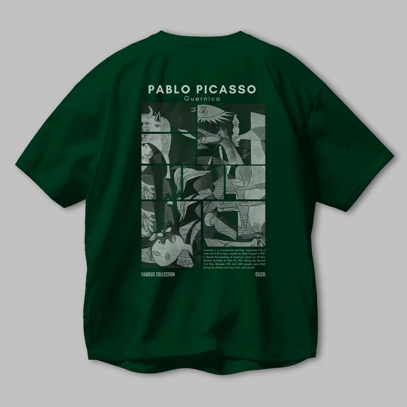 Pablo Picasso Guernica Arka Baskılı Oversize t-shirt Erkek Kadın Bisiklet Yaka Pamuk tişort