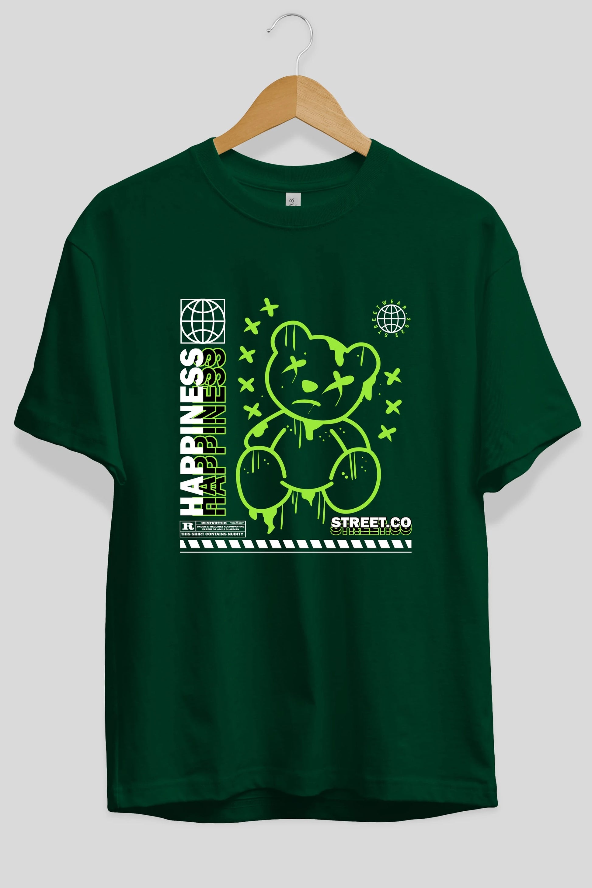 Happiness Bear 3 Ön Baskılı Oversize t-shirt Erkek Kadın Unisex