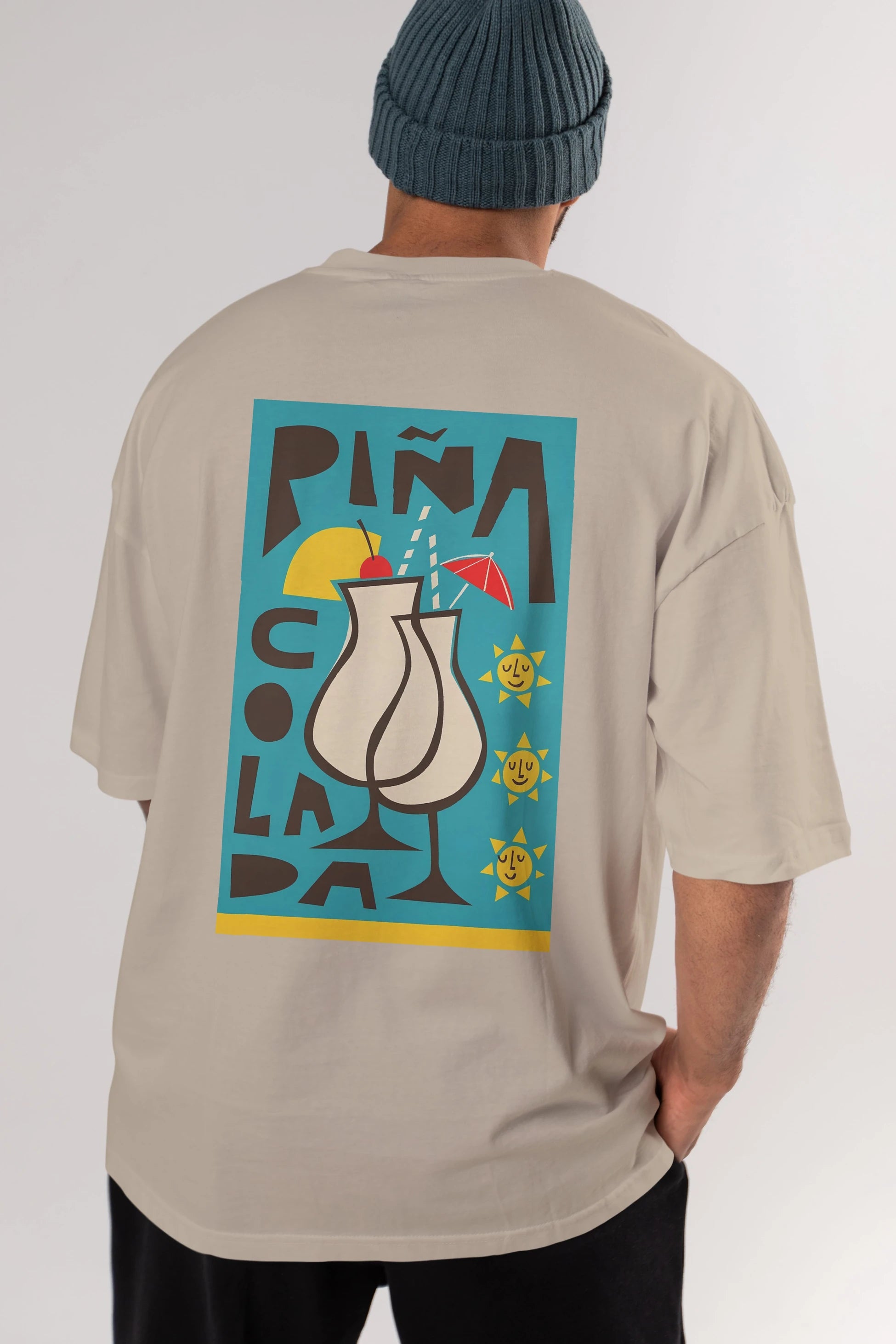 Pina Colada 4 Arka Baskılı Oversize t-shirt Erkek Kadın Unisex %100 Pamuk Bisiklet Yaka tişort