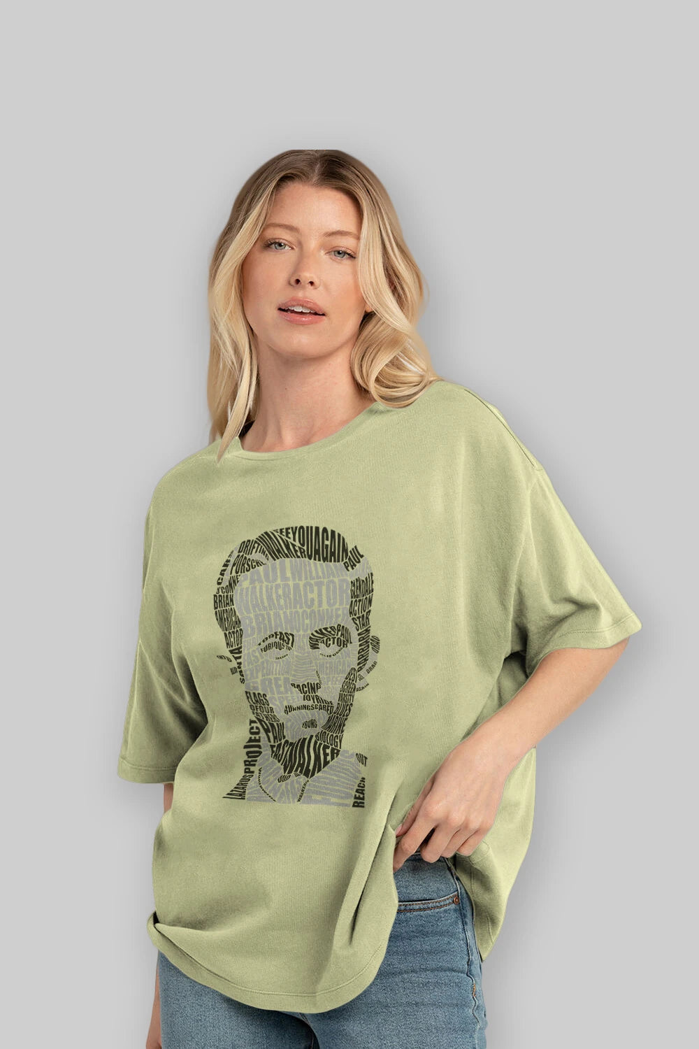 Paul Walker Calligram Ön Baskılı Oversize t-shirt %100 pamuk Erkek Kadın Unisex