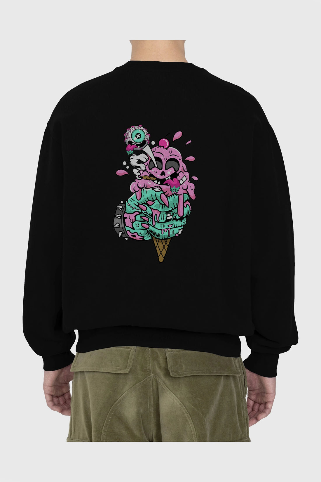 Ice Cream Zombie Arka Baskılı Oversize Sweatshirt Erkek Kadın Unisex