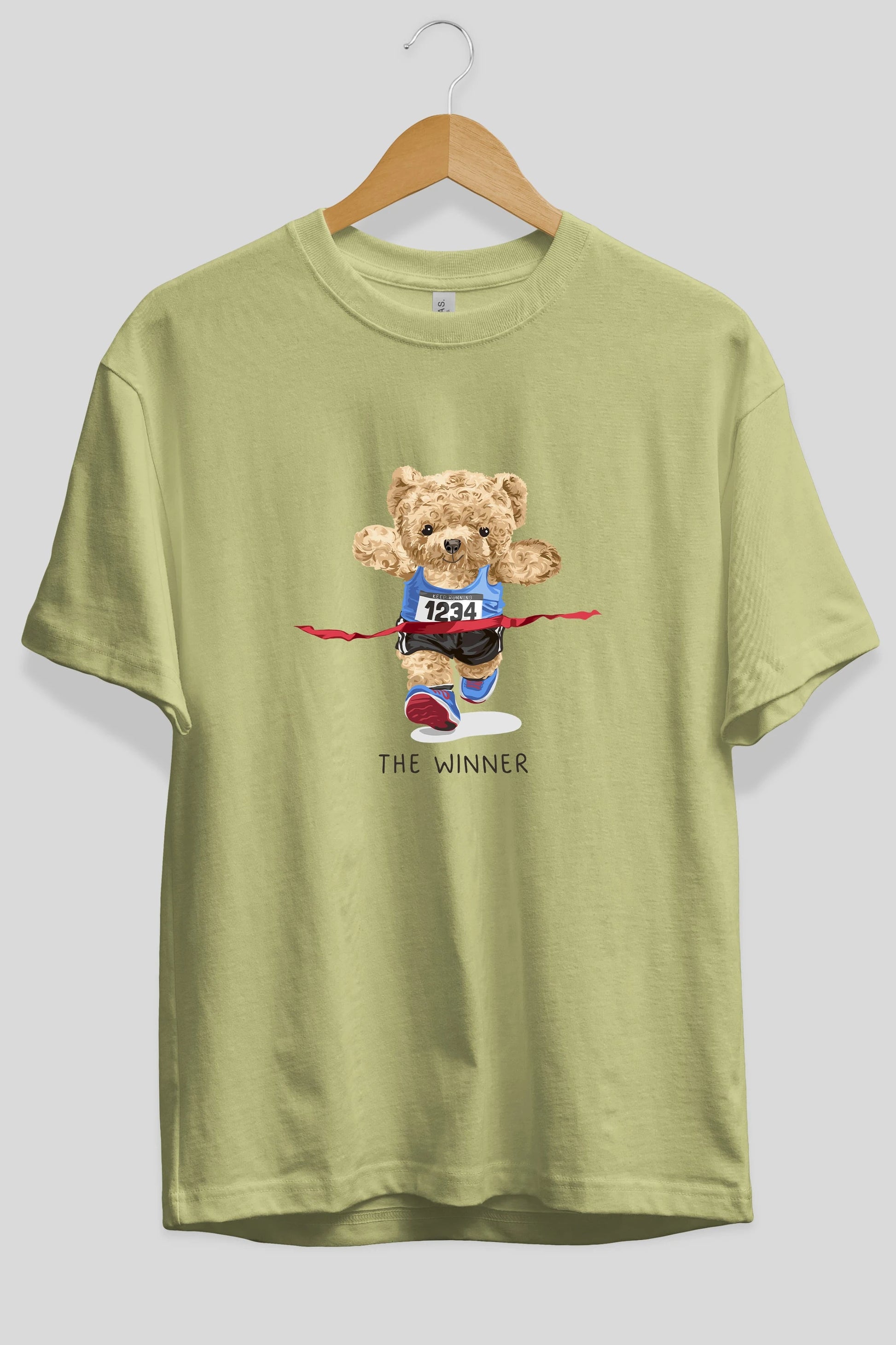 Teddy Bear The Winner Ön Baskılı Oversize t-shirt Erkek Kadın Unisex %100 Pamuk