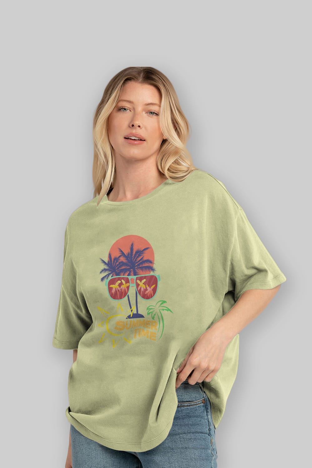 Summer Time Yazılı Ön Baskılı Oversize t-shirt Erkek Kadın Unisex