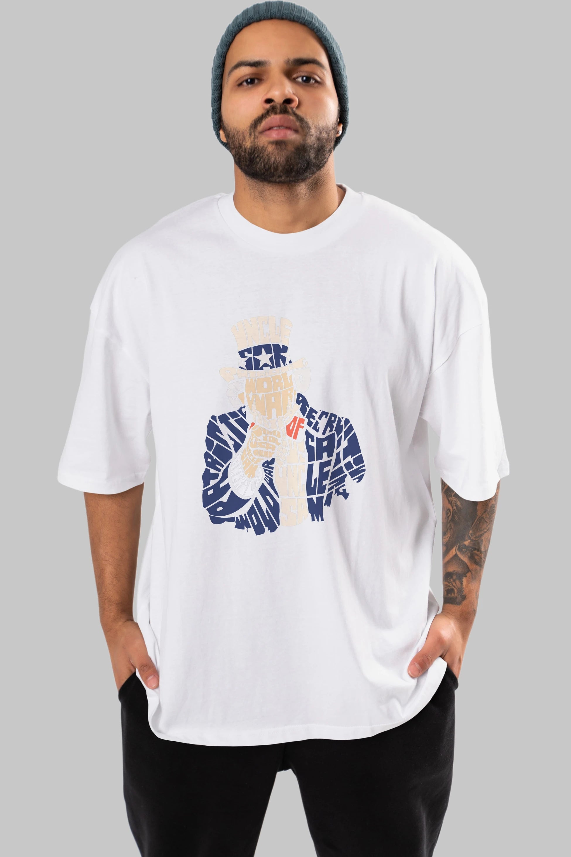 Uncle Sam Ön Baskılı Oversize t-shirt %100 pamuk Erkek Kadın Unisex