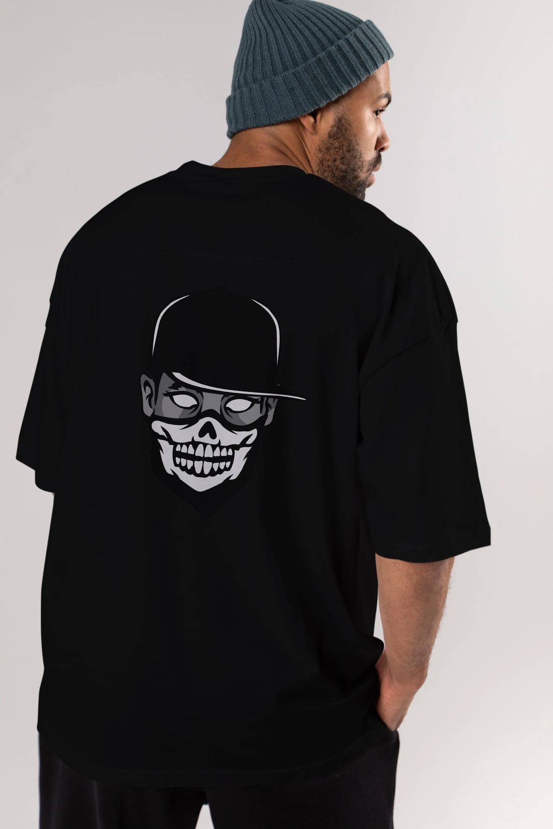 Skull Mask Arka Baskılı Oversize t-shirt Erkek Kadın Unisex %100 Pamuk tişort