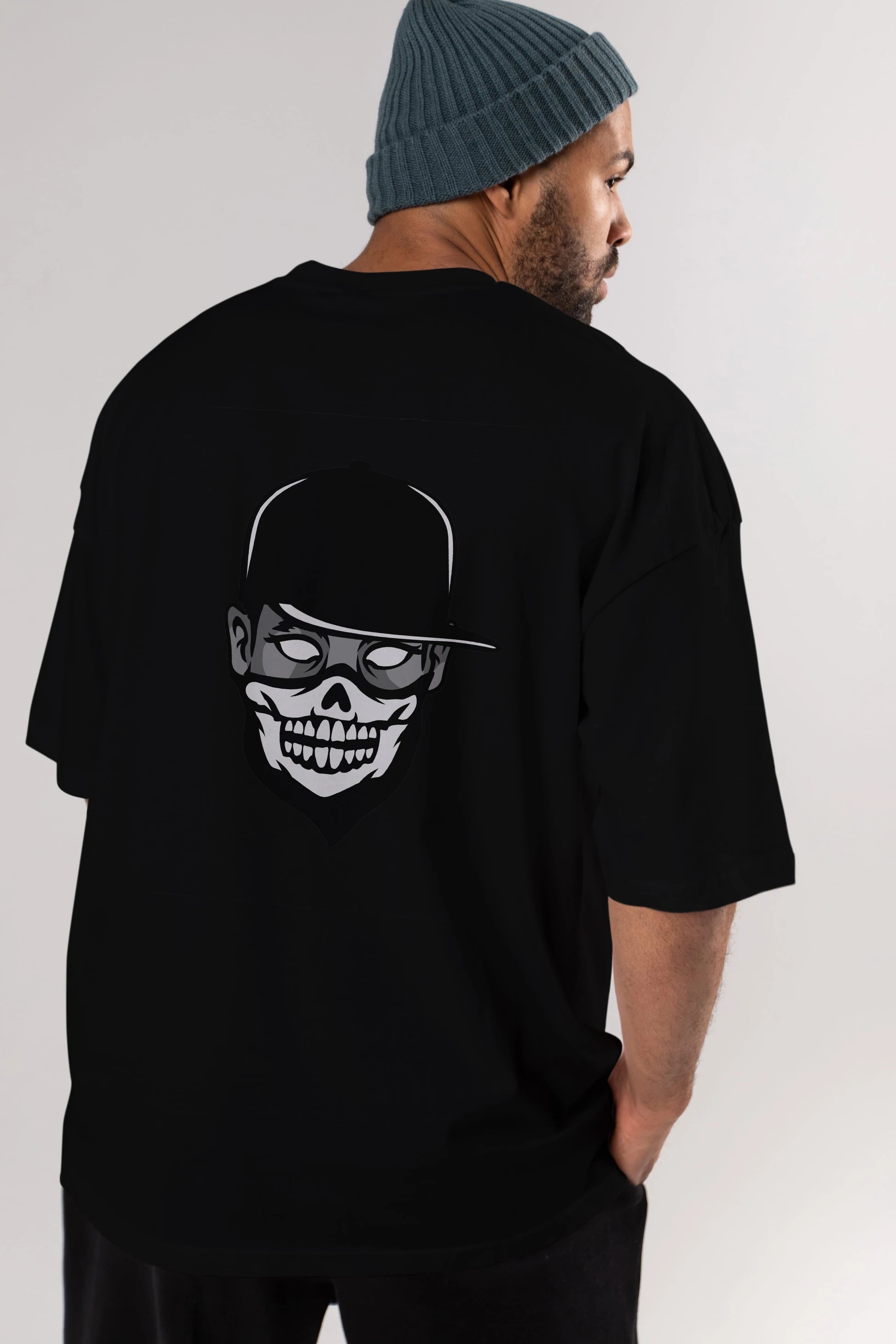 Skull Mask Arka Baskılı Oversize t-shirt Erkek Kadın Unisex %100 Pamuk tişort