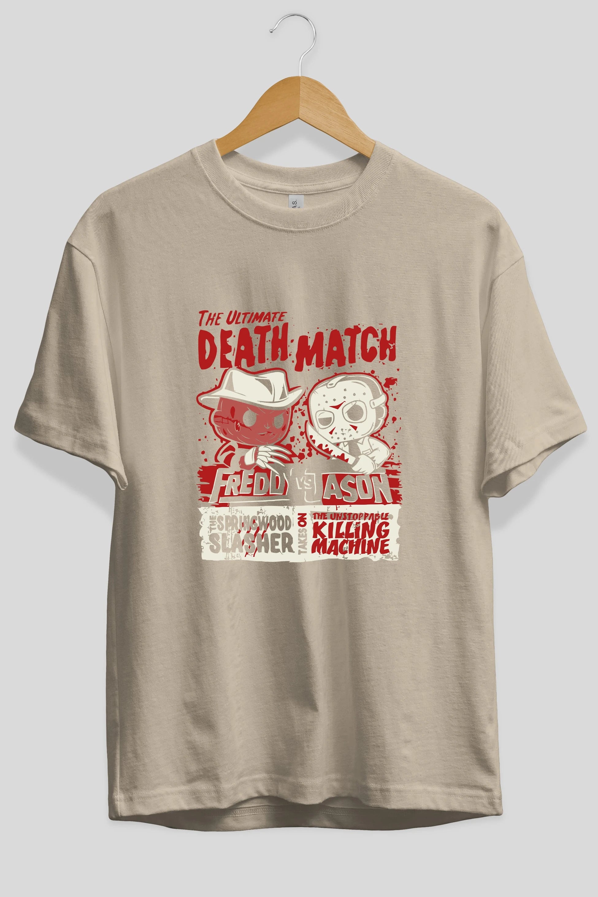 Freddy vs Jason Ön Baskılı Oversize t-shirt Erkek Kadın Unisex %100 Pamuk Bisiklet Yaka tişort