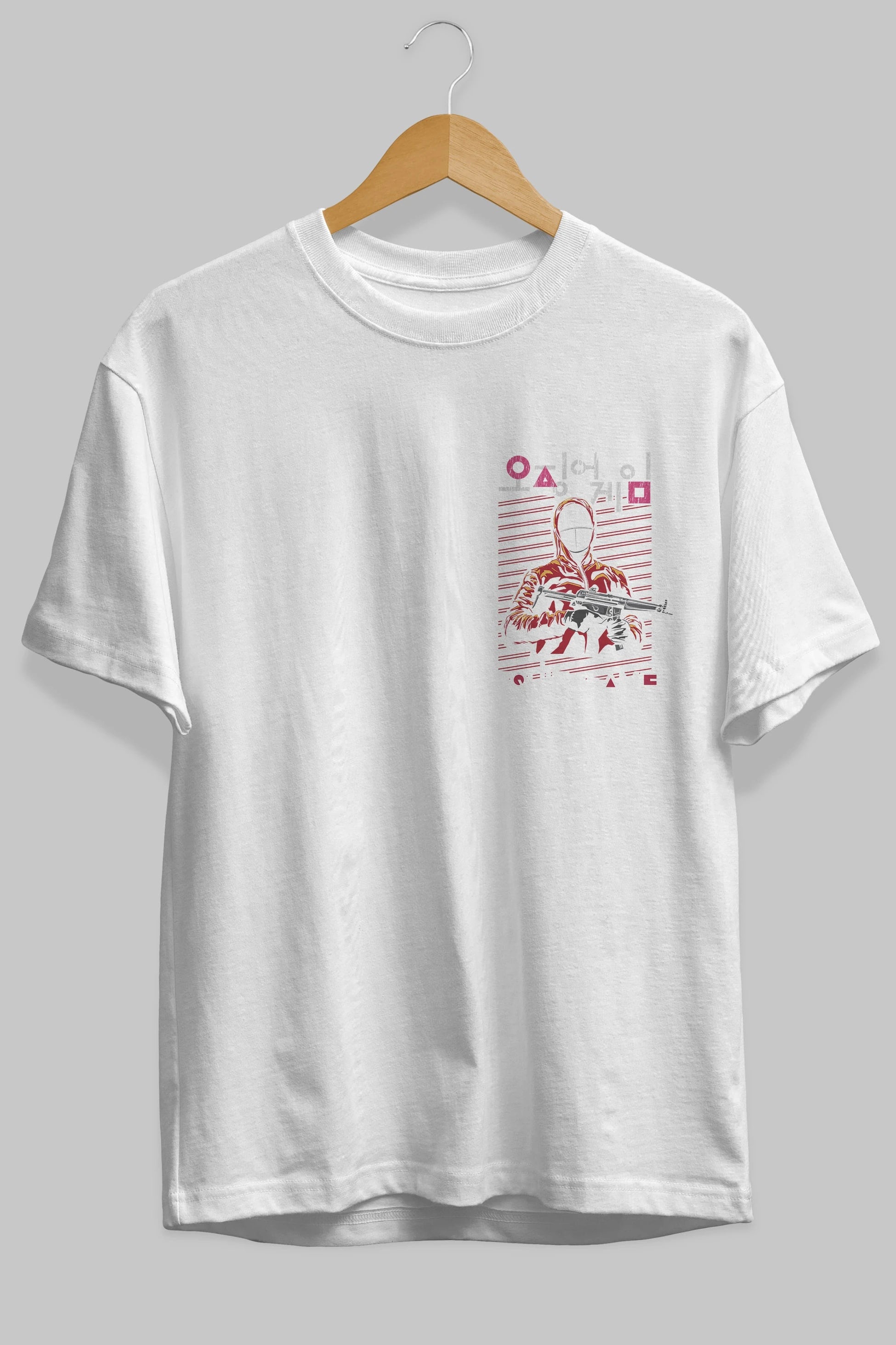 Squid Game (2) Ön Sol Baskılı Oversize t-shirt Erkek Kadın Unisex %100 Pamuk Bisiklet Yaka tişort