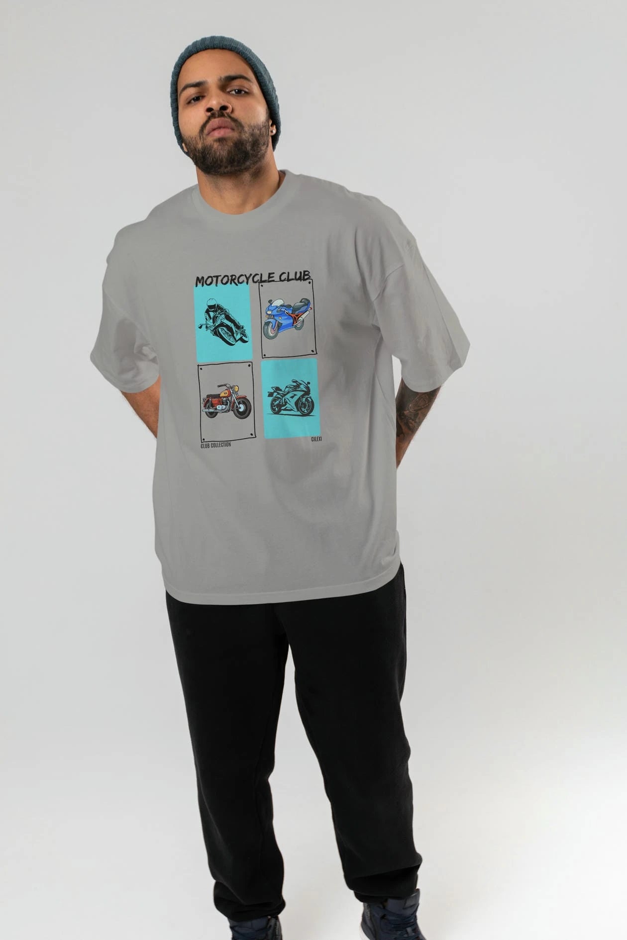 Motorcycle Club ön Baskılı Oversize t-shirt Erkek Kadın %100 Pamuk Bisiklet Yaka tişort