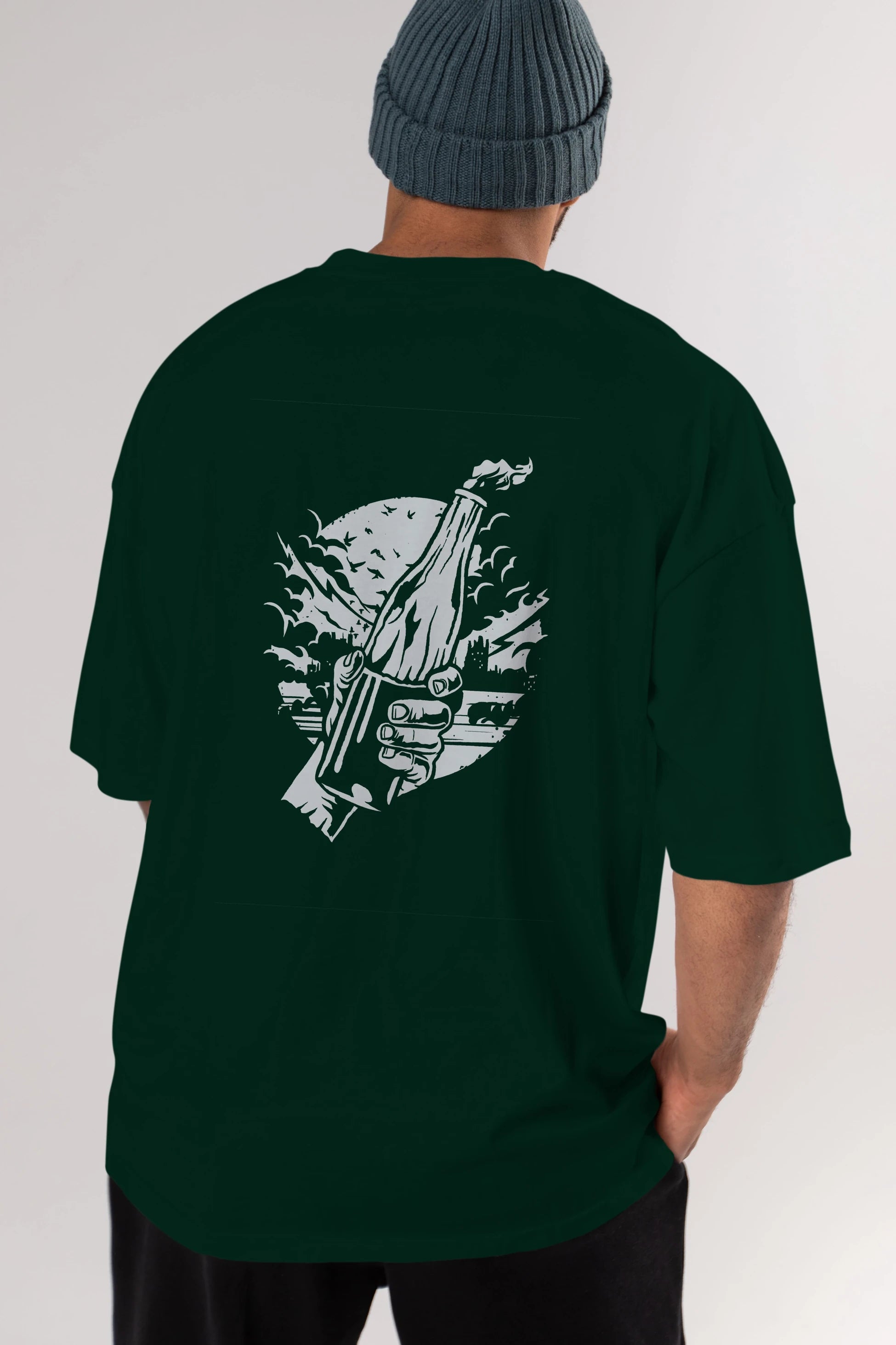 Molotov Cocktail Arka Baskılı Oversize t-shirt Erkek Kadın Unisex %100 Pamuk