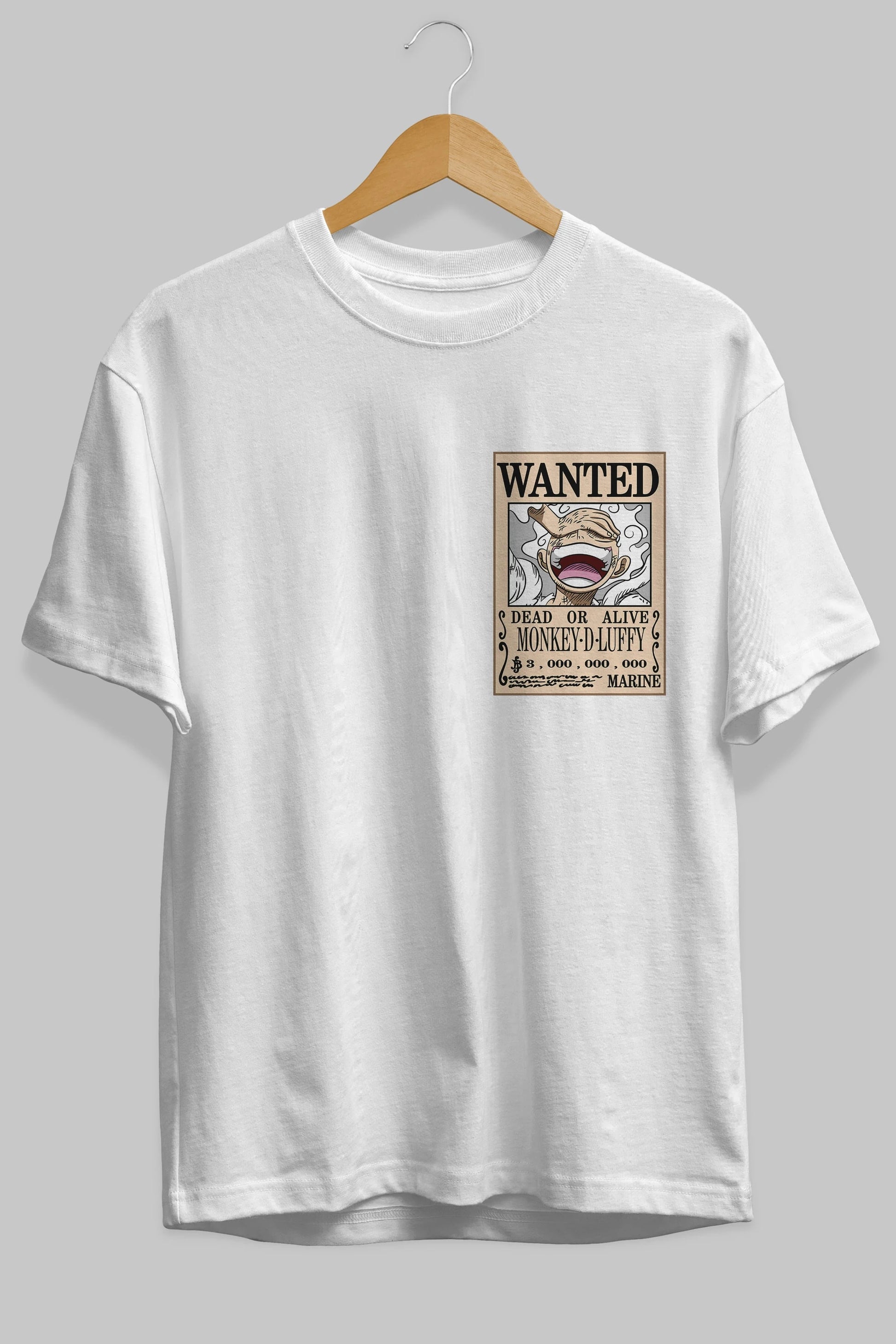 CARTEL LUFFY GEAR 5 Ön Sol Baskılı Oversize t-shirt Erkek Kadın Unisex %100 Pamuk Bisiklet Yaka tişort