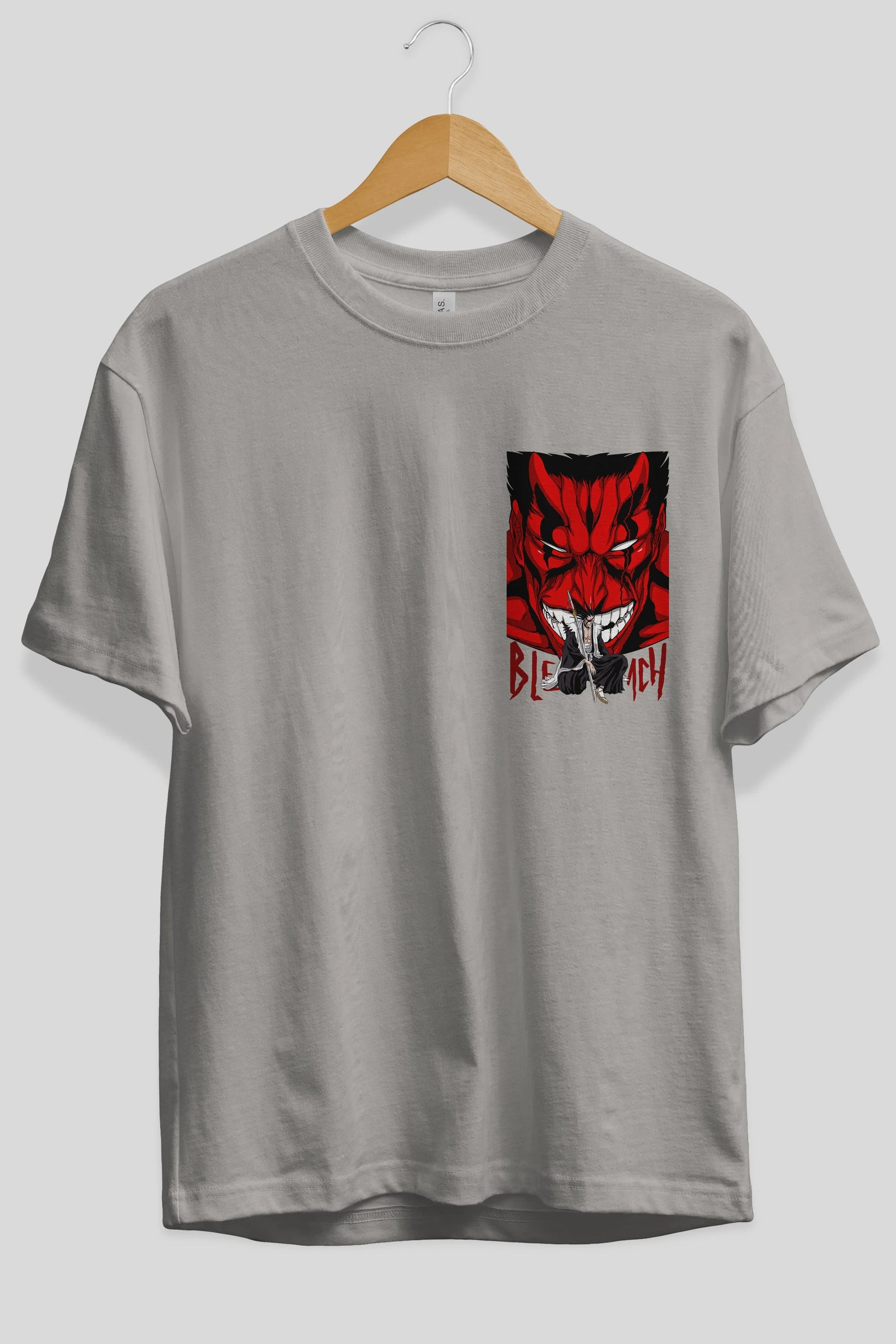 KENPACHI ZARAKI BLEACH Ön Sol Baskılı Oversize t-shirt Erkek Kadın Unisex %100 Pamuk Bisiklet Yaka tişort
