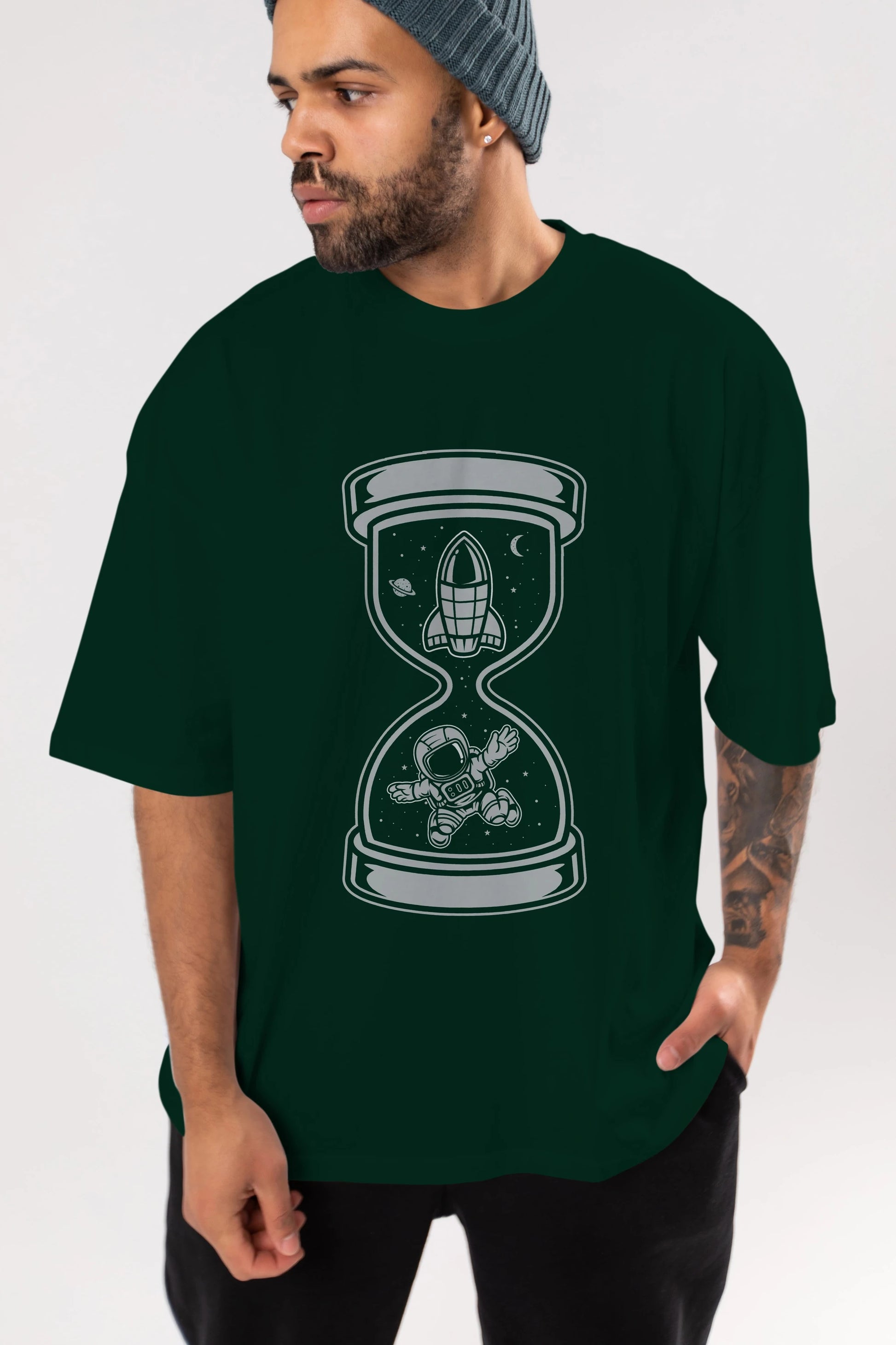 Astronaut Time Ön Baskılı Oversize t-shirt Erkek Kadın Unisex