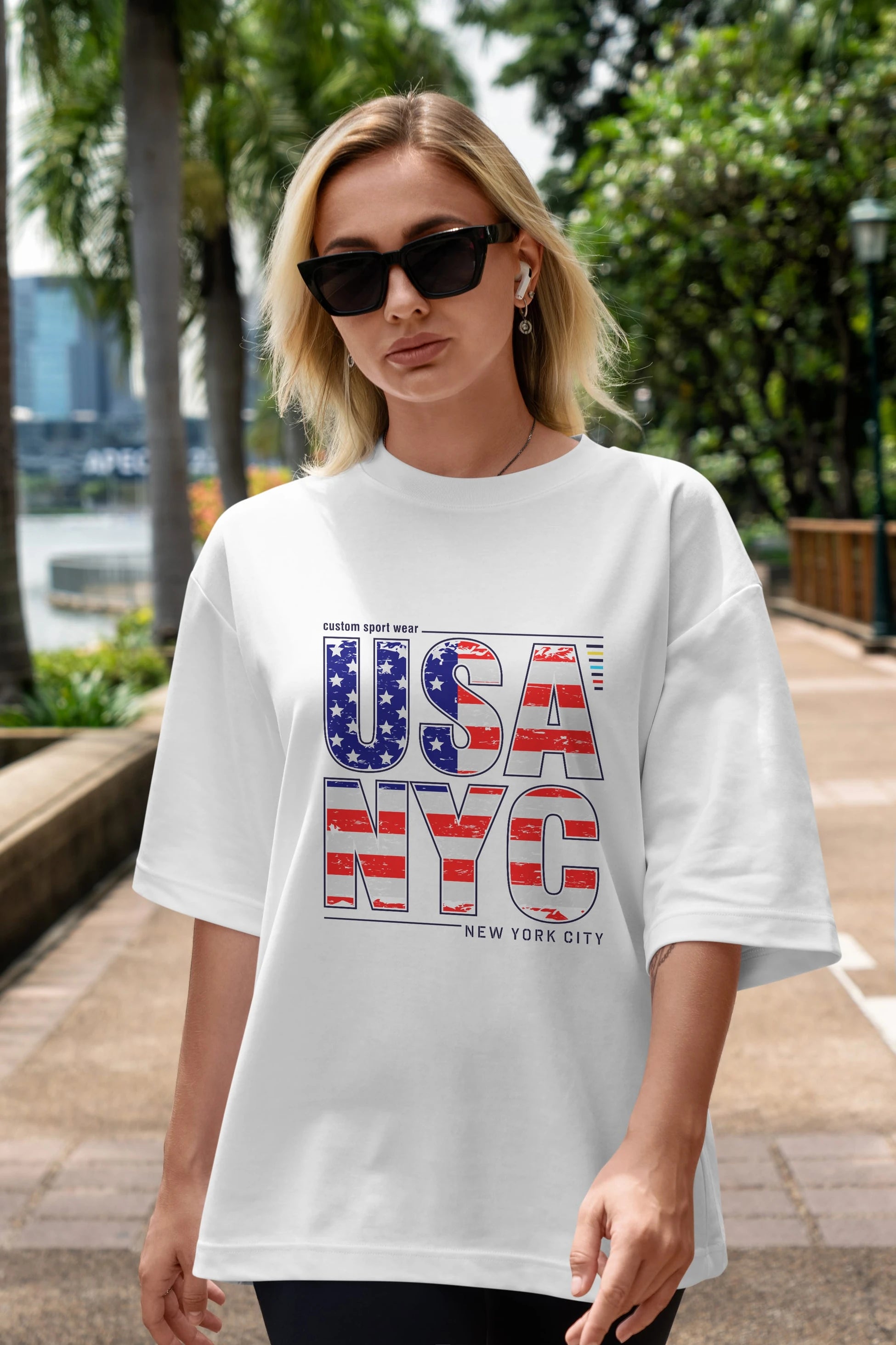 Usa NYC Ön Baskılı Oversize t-shirt Erkek Kadın Unisex