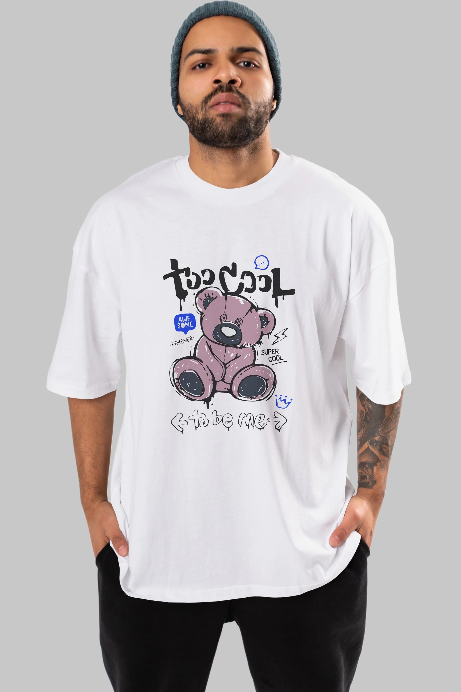 Too Cool Bear Ön Baskılı Oversize t-shirt Erkek Kadın Unisex
