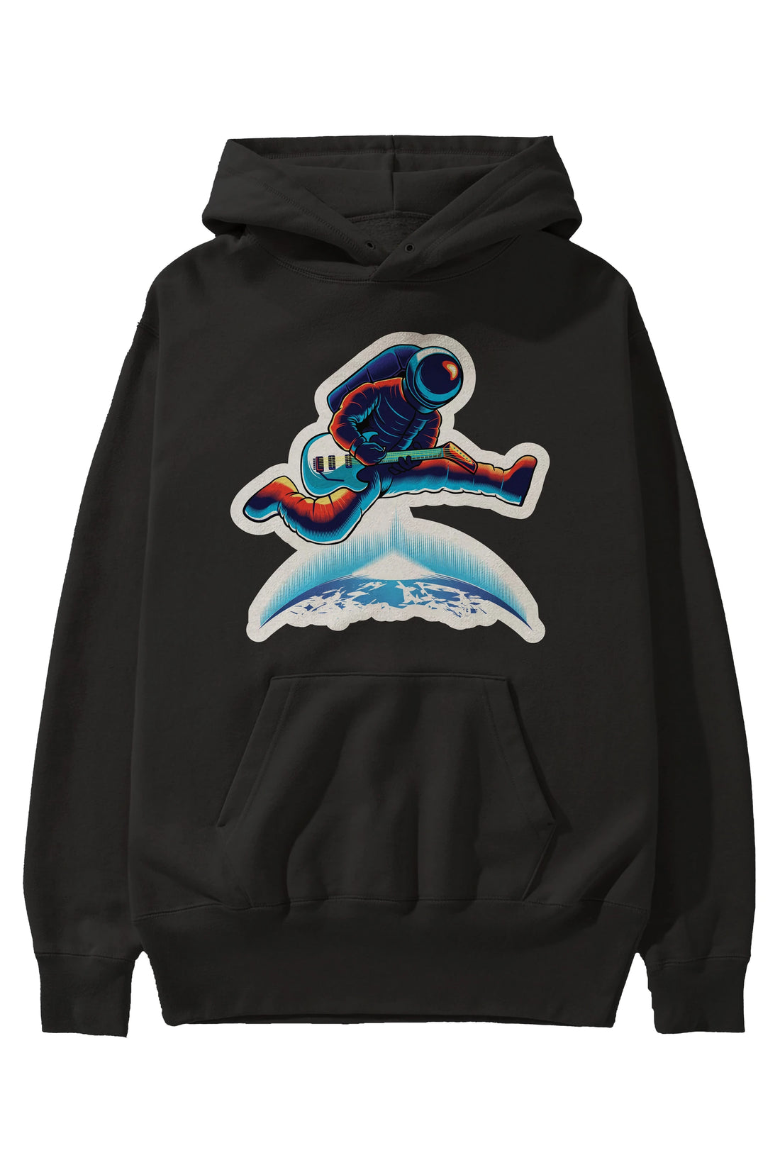 Astroguitar Sticker Ön Baskılı Hoodie Oversize Kapüşonlu Sweatshirt Erkek Kadın Unisex