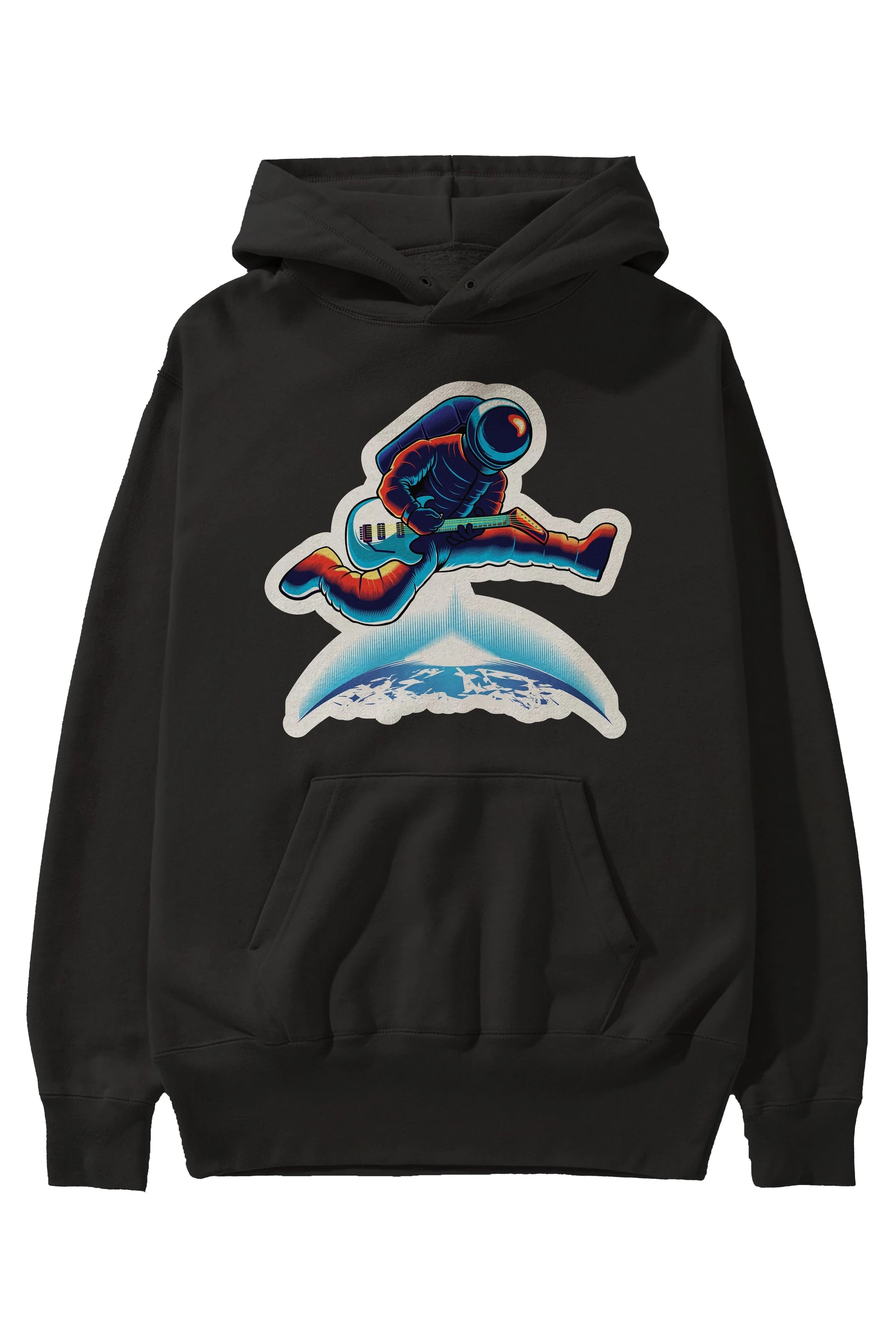 Astroguitar Sticker Ön Baskılı Hoodie Oversize Kapüşonlu Sweatshirt Erkek Kadın Unisex