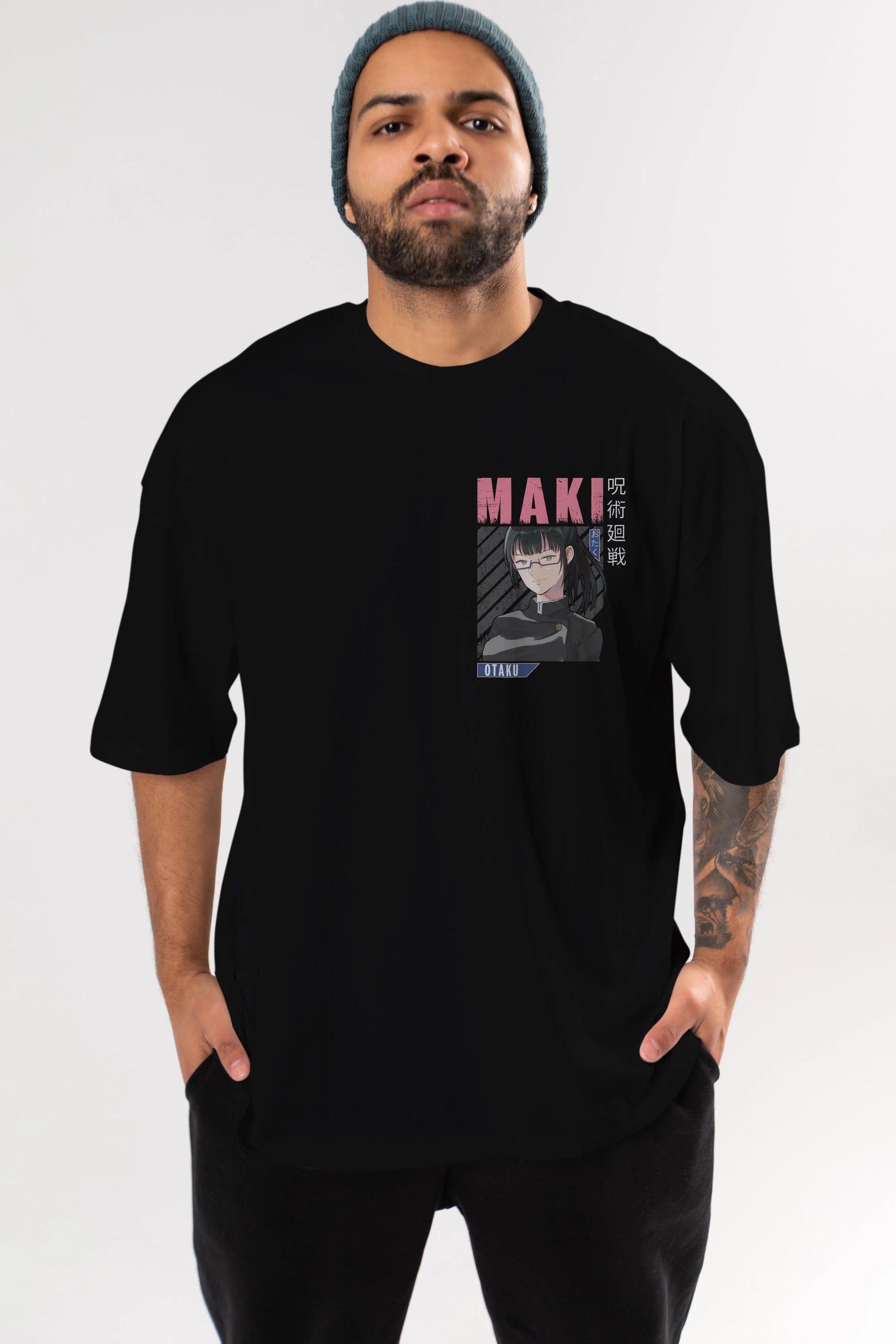 Maki Zenin CHAINSAWMAN 1 Ön Sol Baskılı Oversize t-shirt Erkek Kadın Unisex %100 Pamuk Bisiklet Yaka tişort