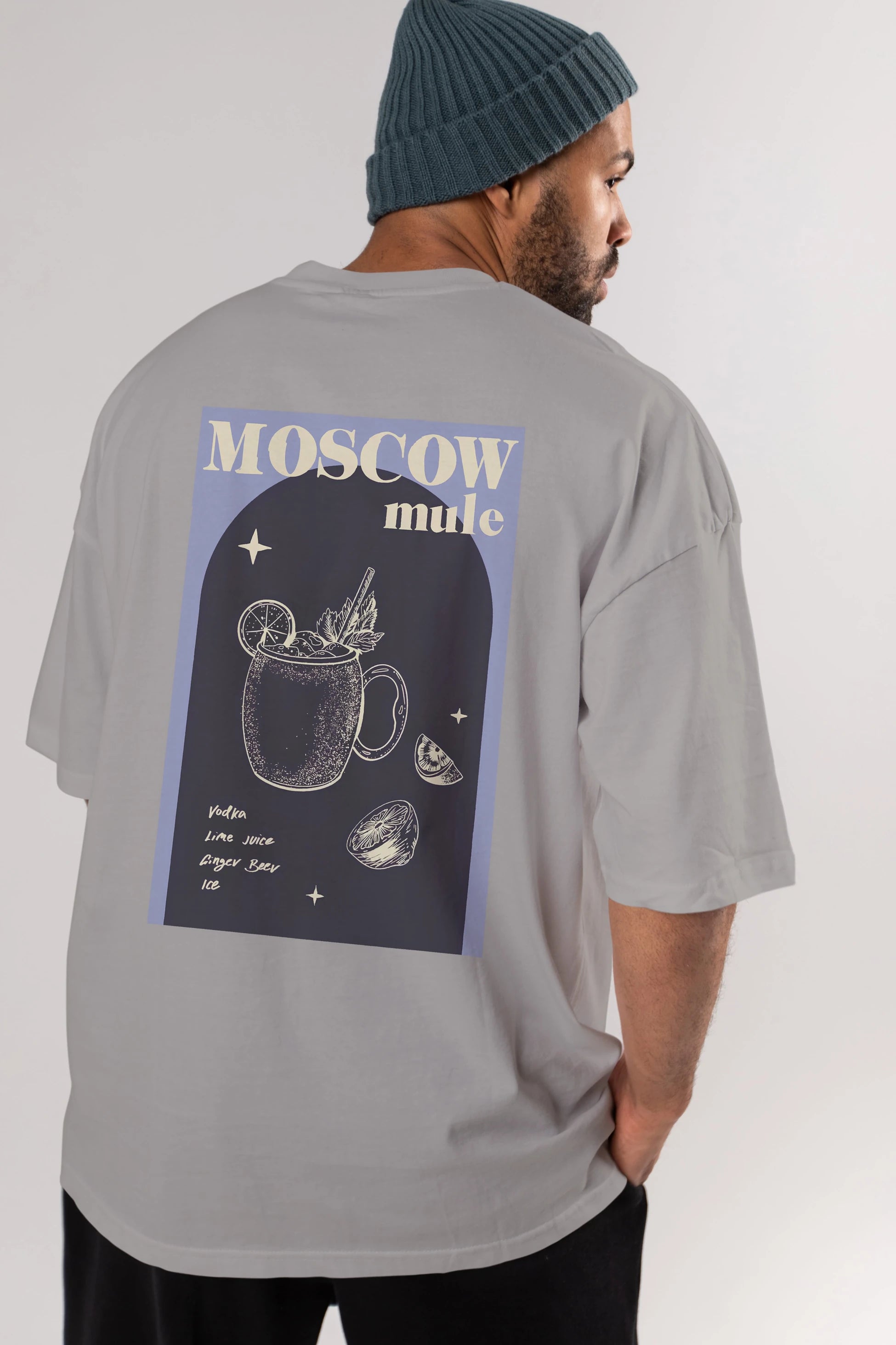 Moscow Mule Arka Baskılı Oversize t-shirt Erkek Kadın Unisex %100 Pamuk Bisiklet Yaka tişort