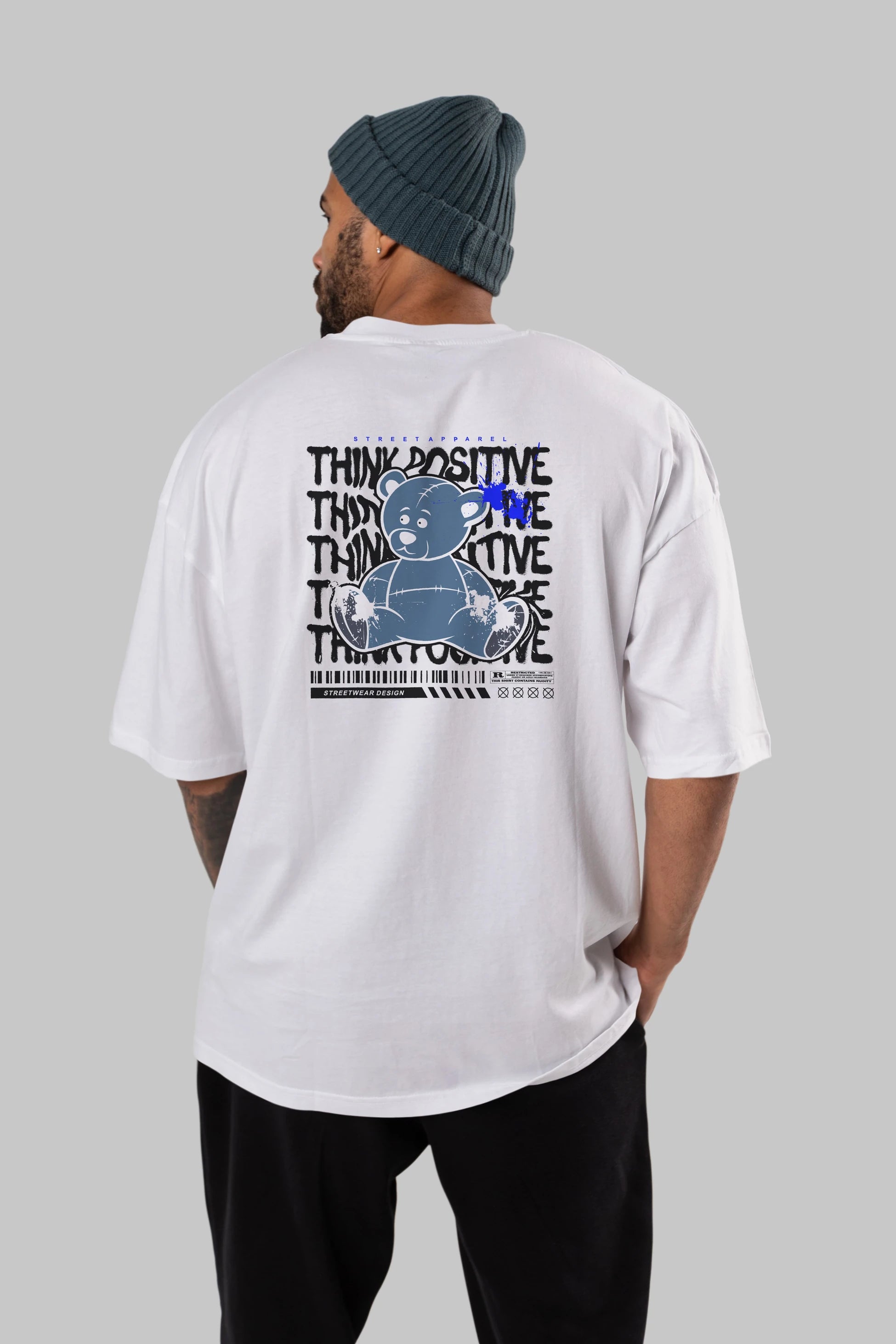 Teddy Bear Think Positive Arka Baskılı Oversize t-shirt Erkek Kadın Unisex