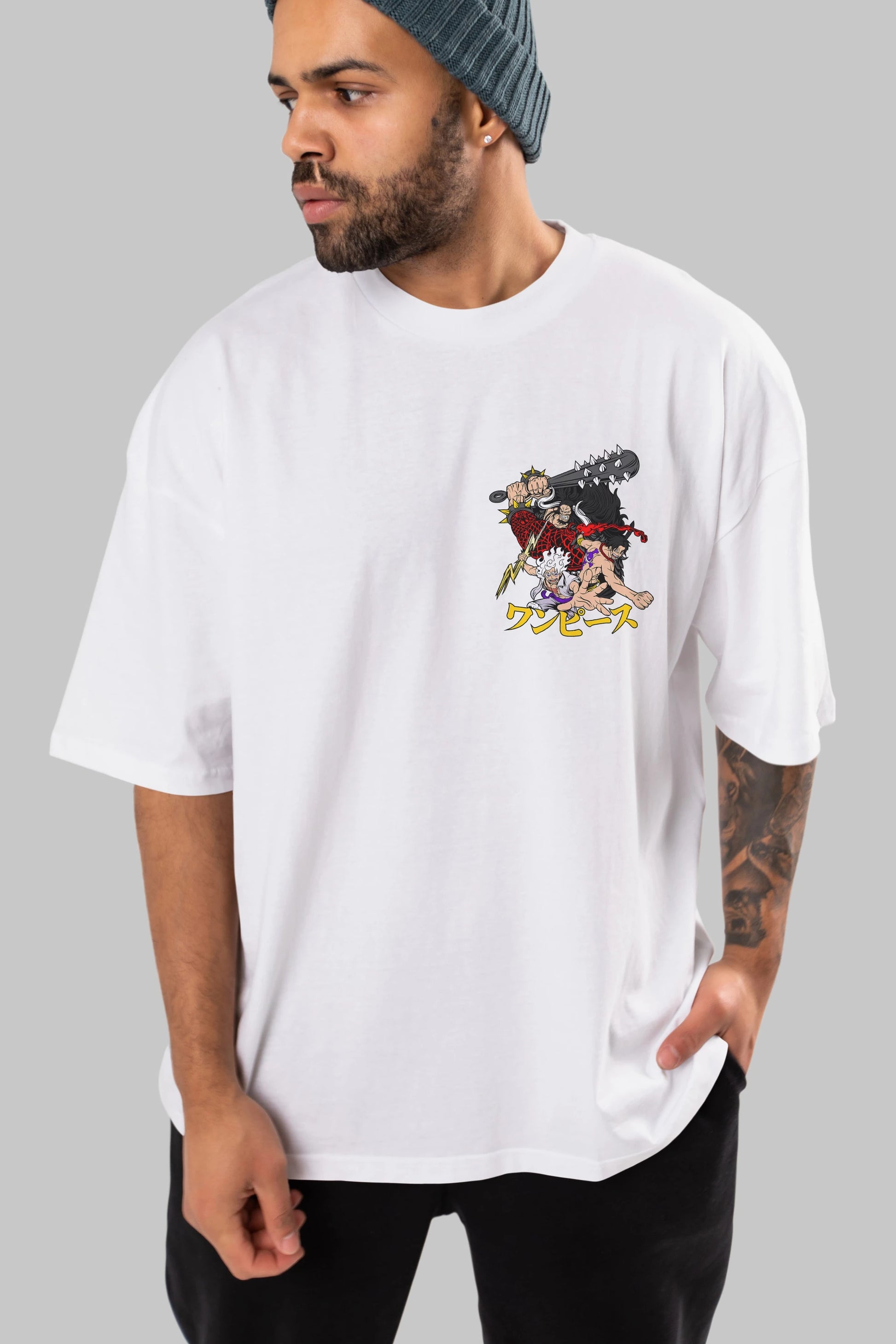 luffyacekaido Ön Sol Baskılı Oversize t-shirt Erkek Kadın Unisex %100 Pamuk Bisiklet Yaka tişort