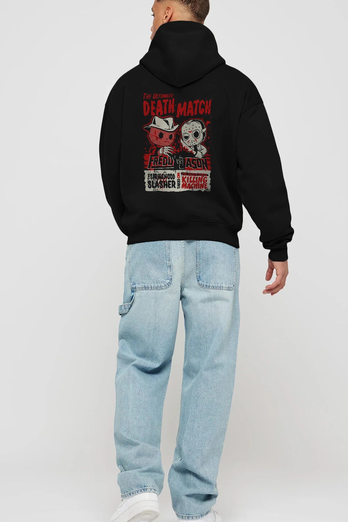 Freddy vs Jason Arka Baskılı Hoodie Oversize Kapüşonlu Sweatshirt Erkek Kadın Unisex